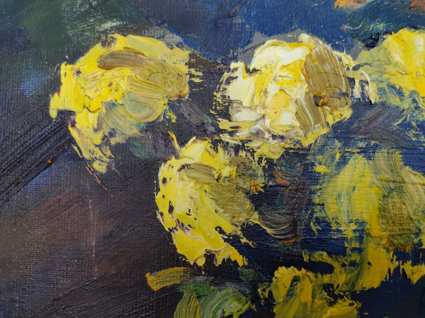 Oil on Canvas: Chrysanthemums on a Blue Background by Mishurovsky V. V.