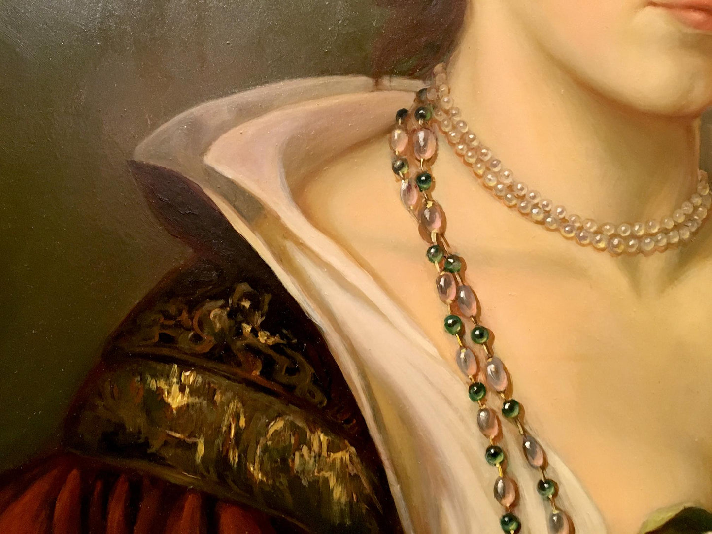Oil painting Portrait of a girl with a white rose European artist