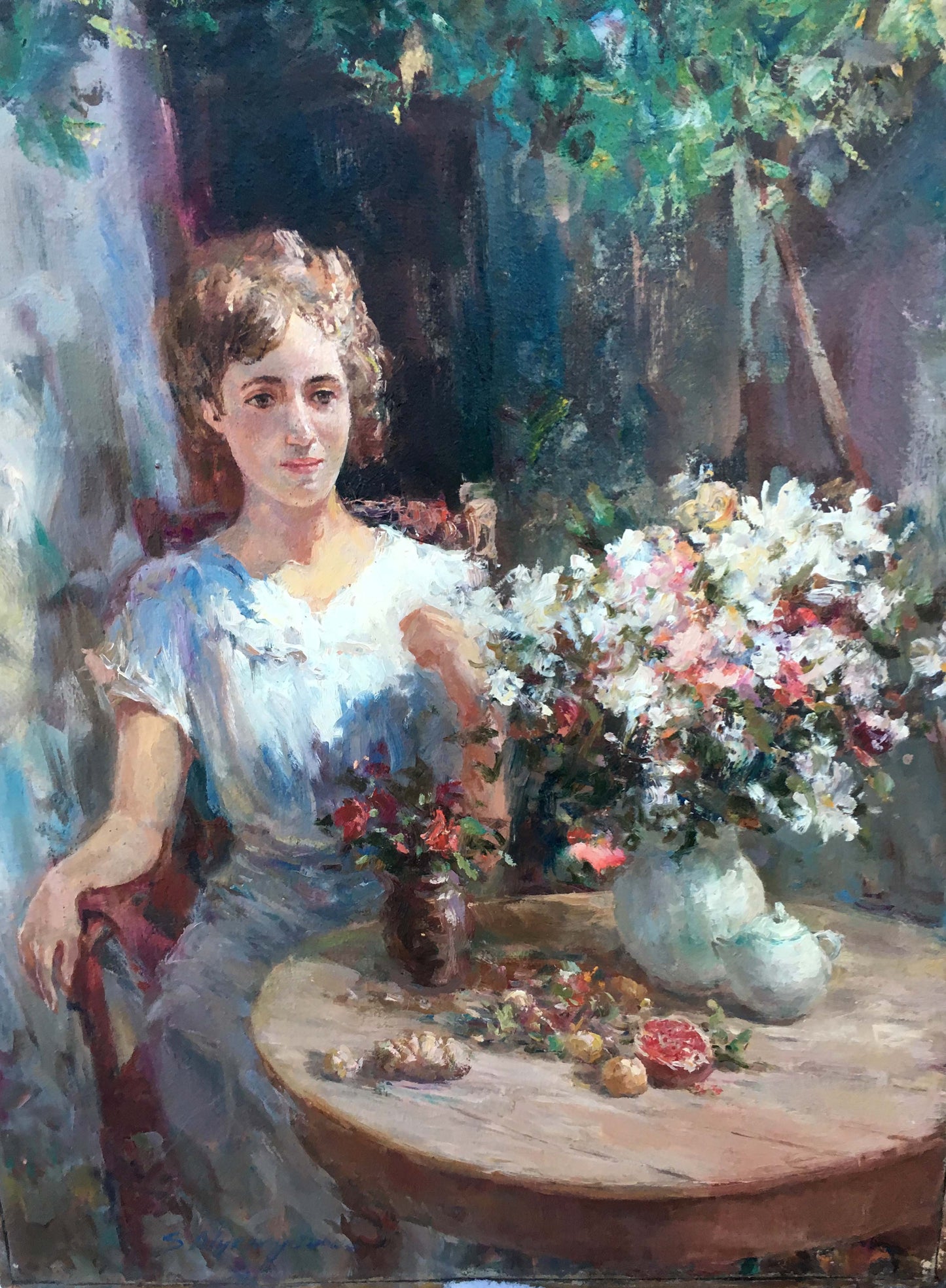 Pensive girl oil painting
