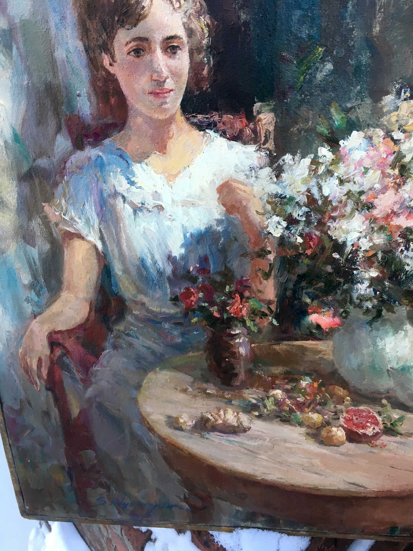 Pensive girl oil painting