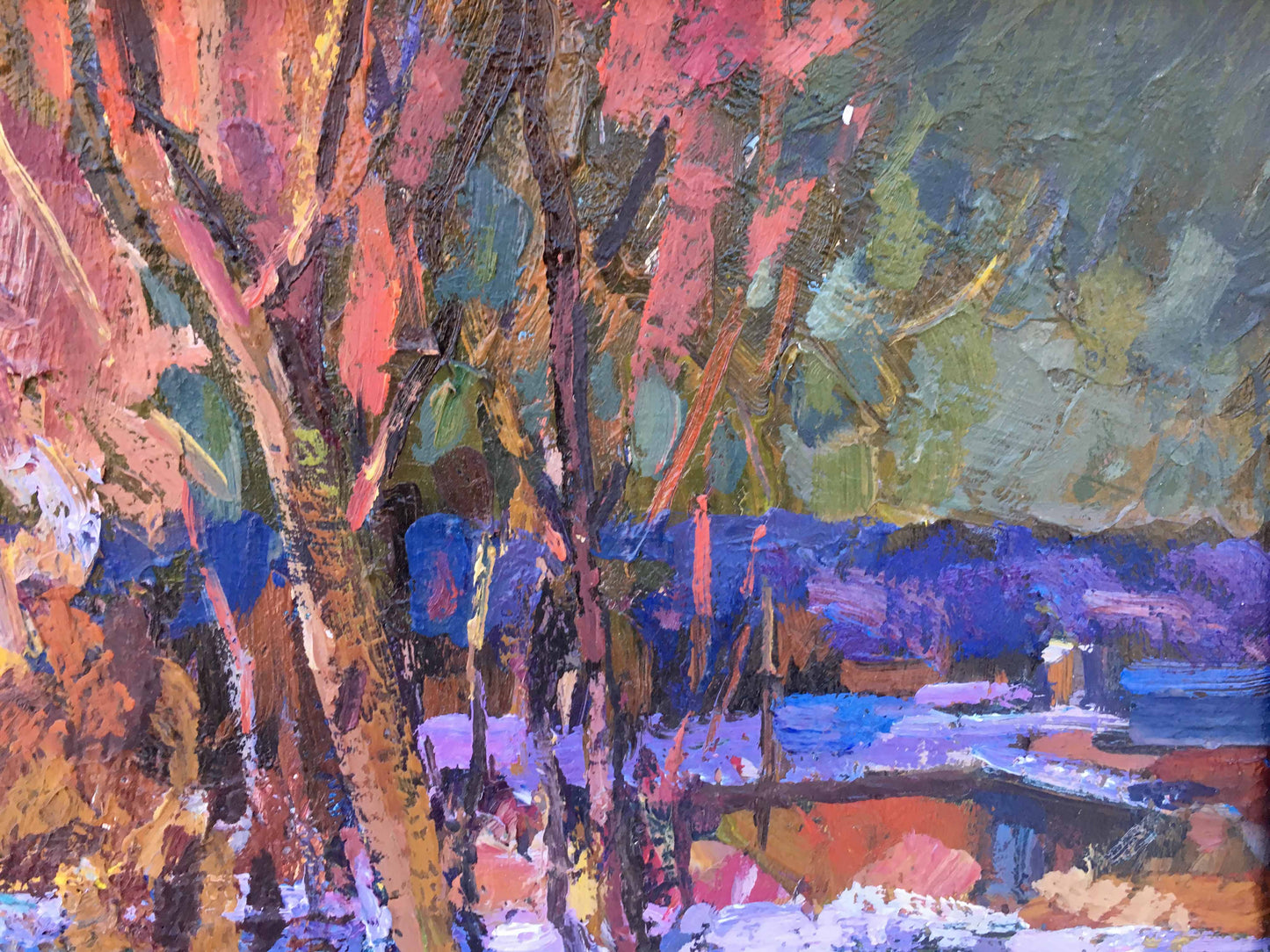 Winter evening oil painting