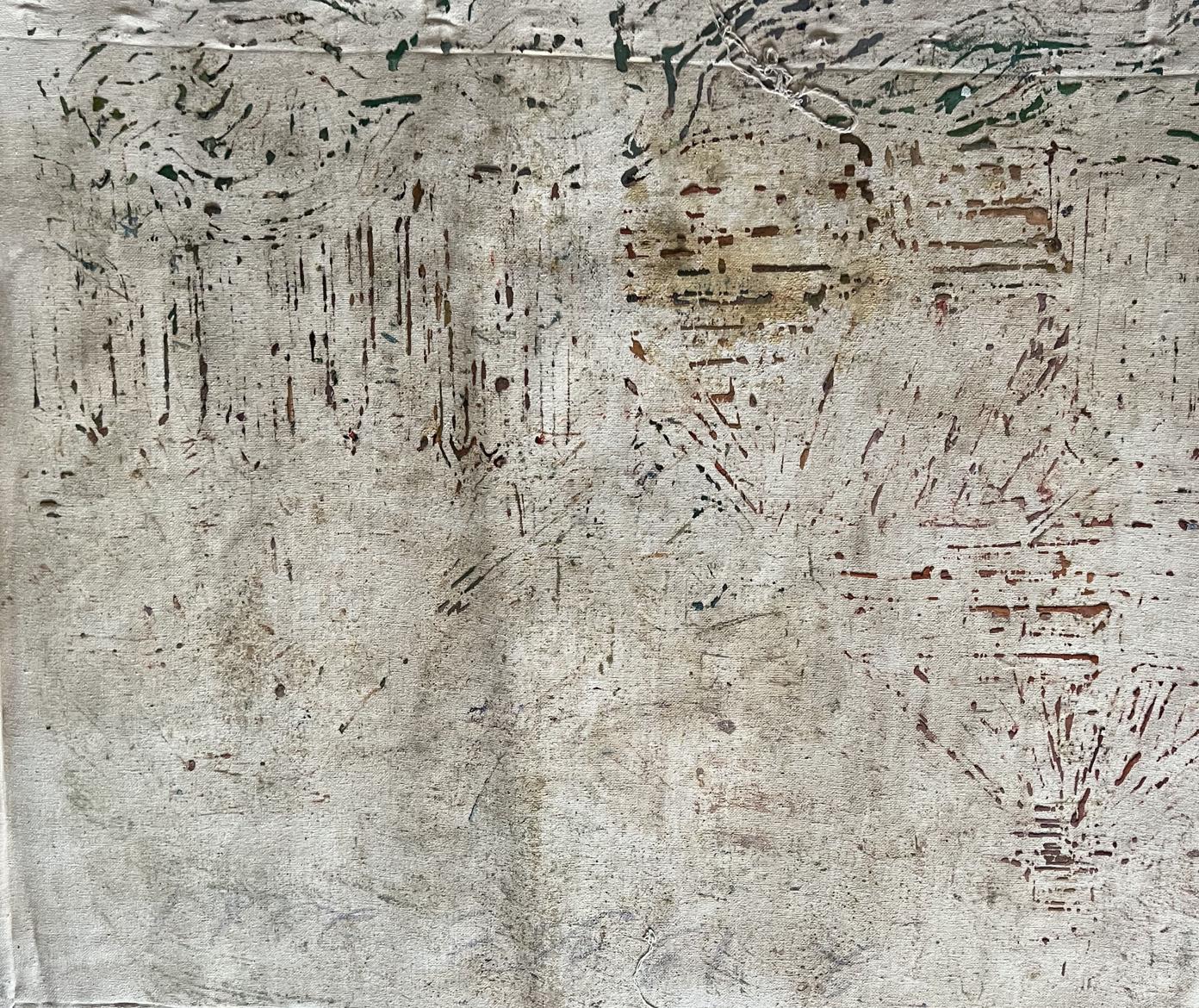 The abstraction of urban transit captured by Peter Dobrev in his oil painting of a bus stop