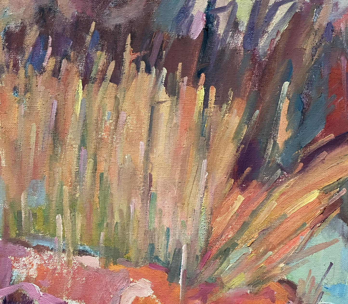 Dobrev's "Autumn Reflection" abstract oil painting, capturing the essence of fall.