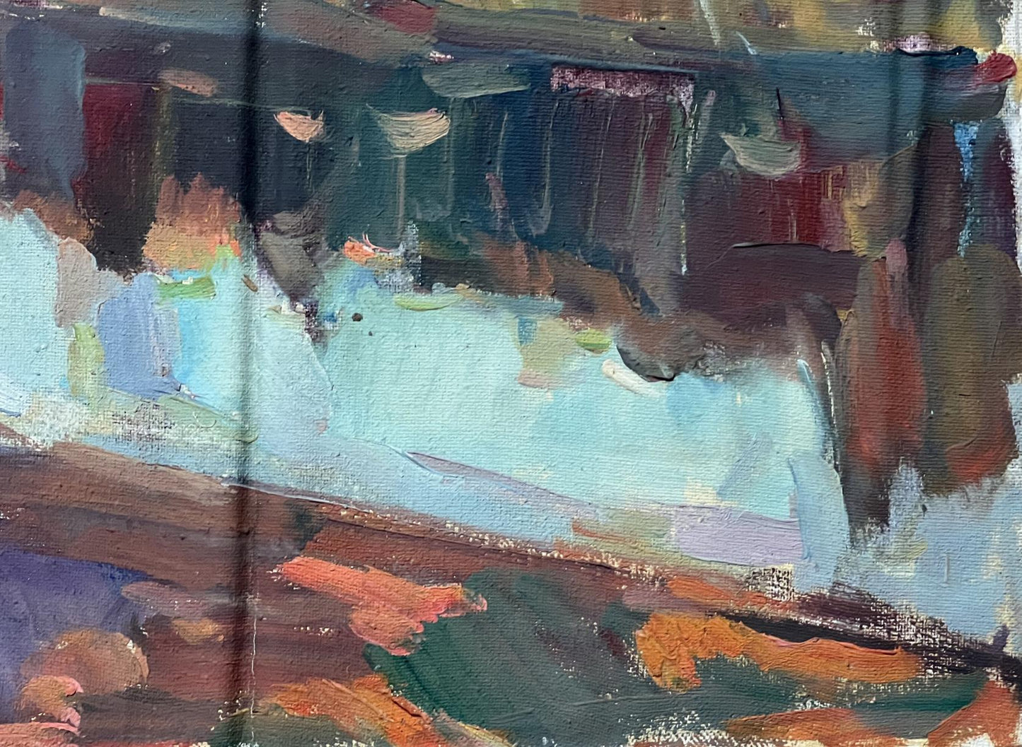 Autumn Reflection by Peter Dobrev, an abstract oil piece resonating with fall's palette.