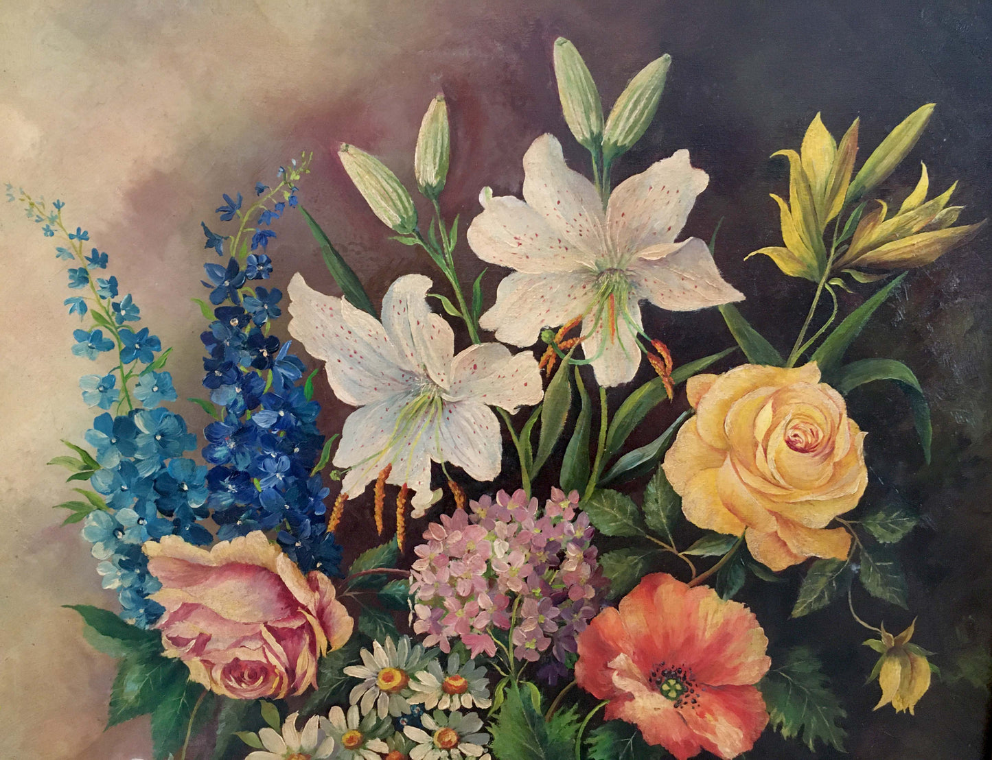 Oil painting Variegated Floral Arrangement Unknown artist