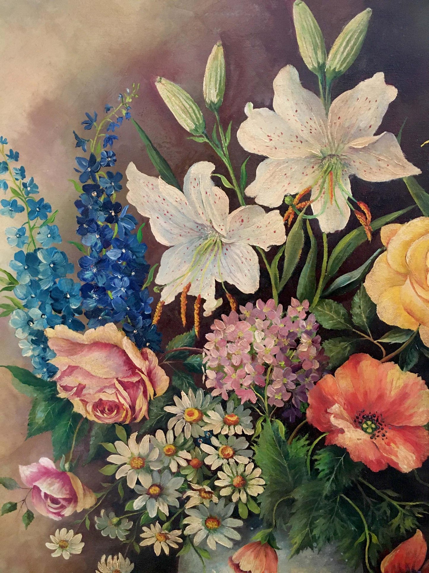 Oil painting Variegated Floral Arrangement Unknown artist