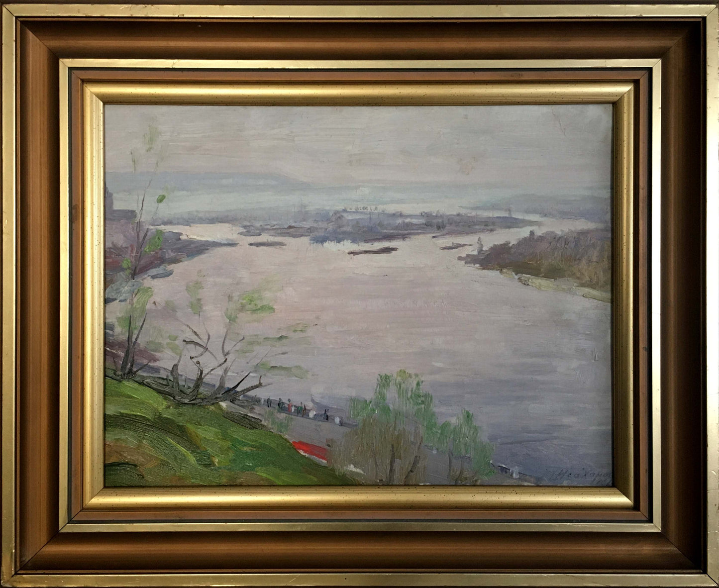 Oil painting River landscape Isakhanov M. S.