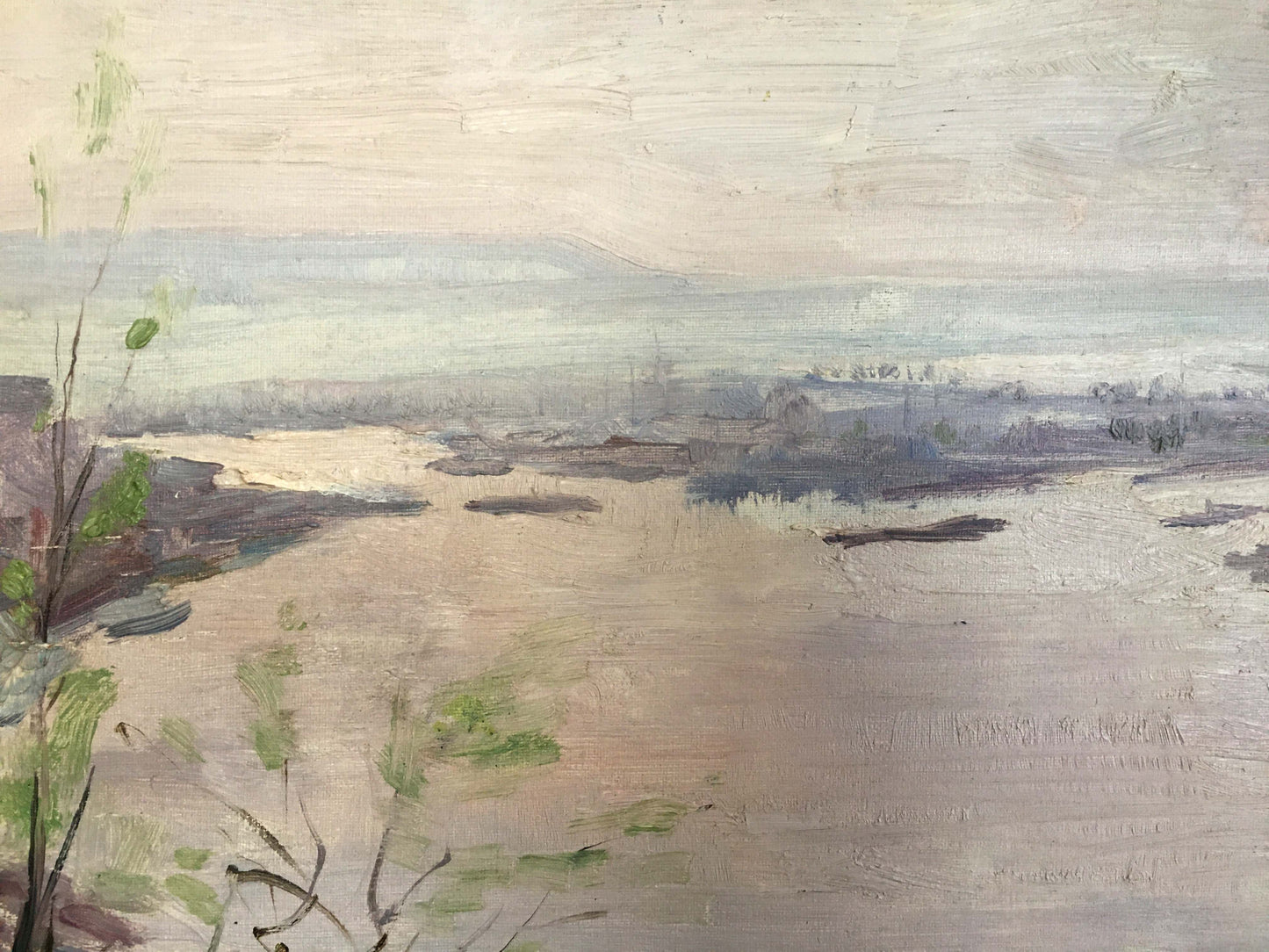Oil painting River landscape Isakhanov M. S.