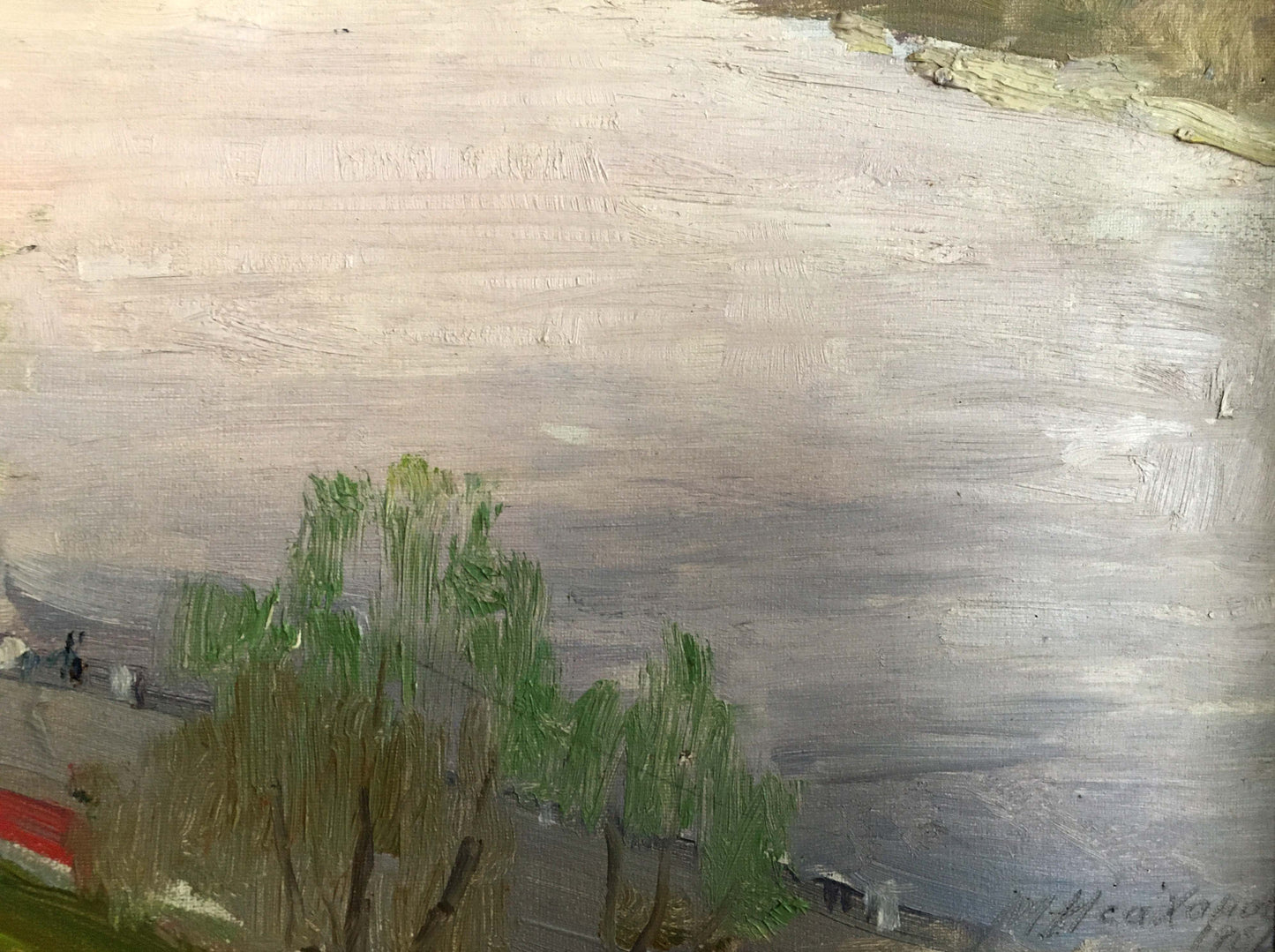 Oil painting River landscape Isakhanov M. S.