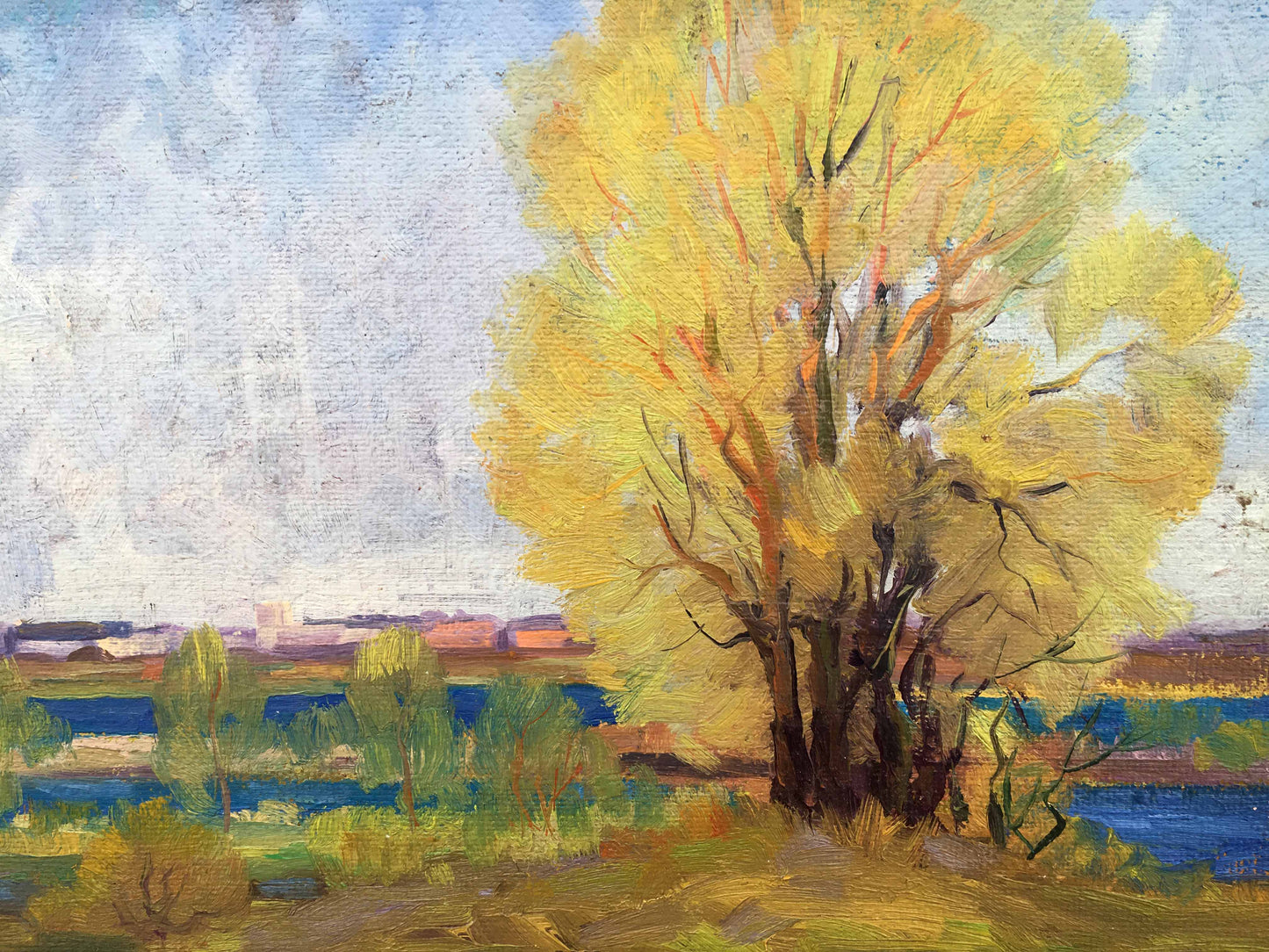 Autumn landscape depicted in an oil painting