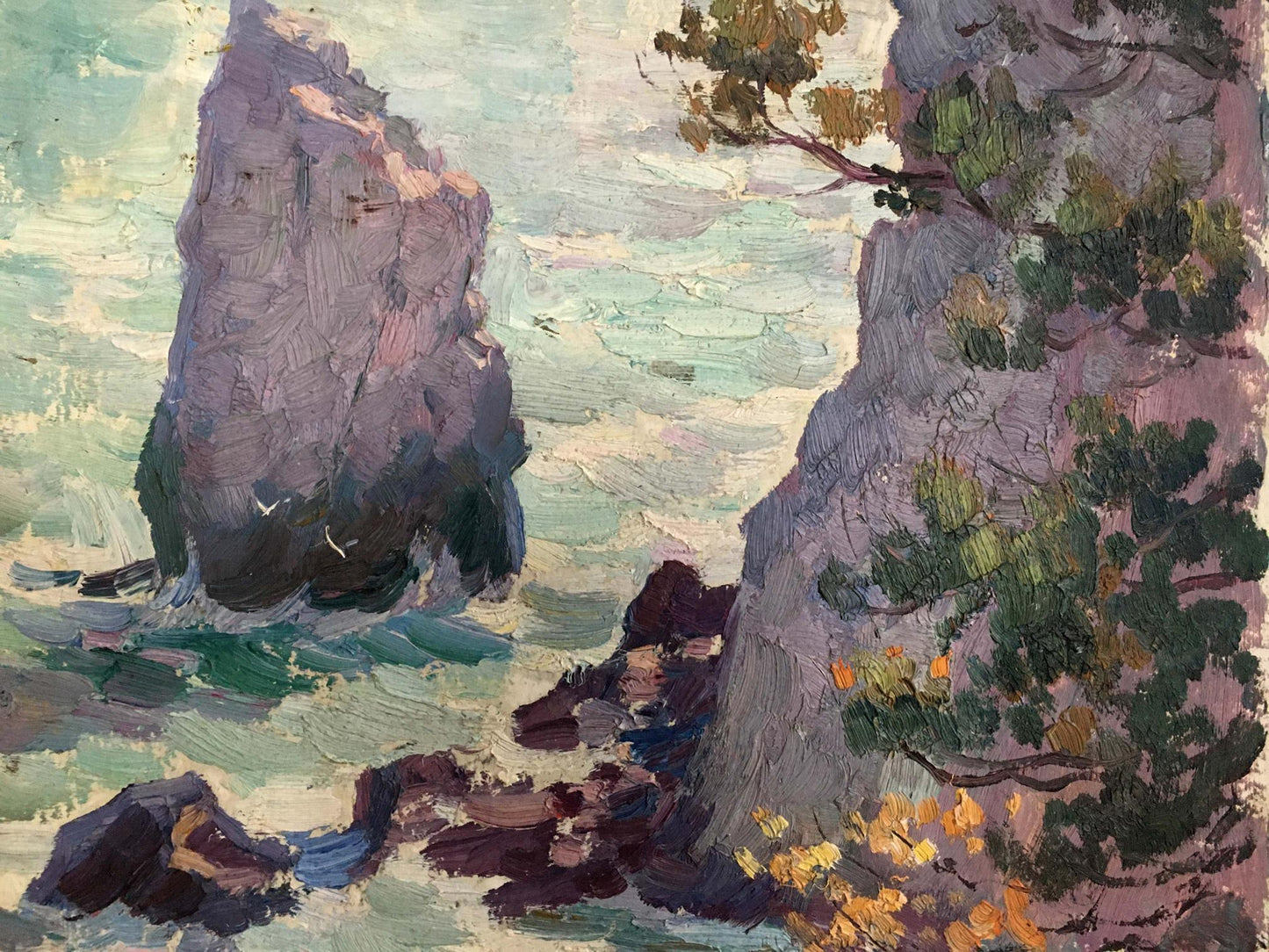 Oil painting Landscape with a shore