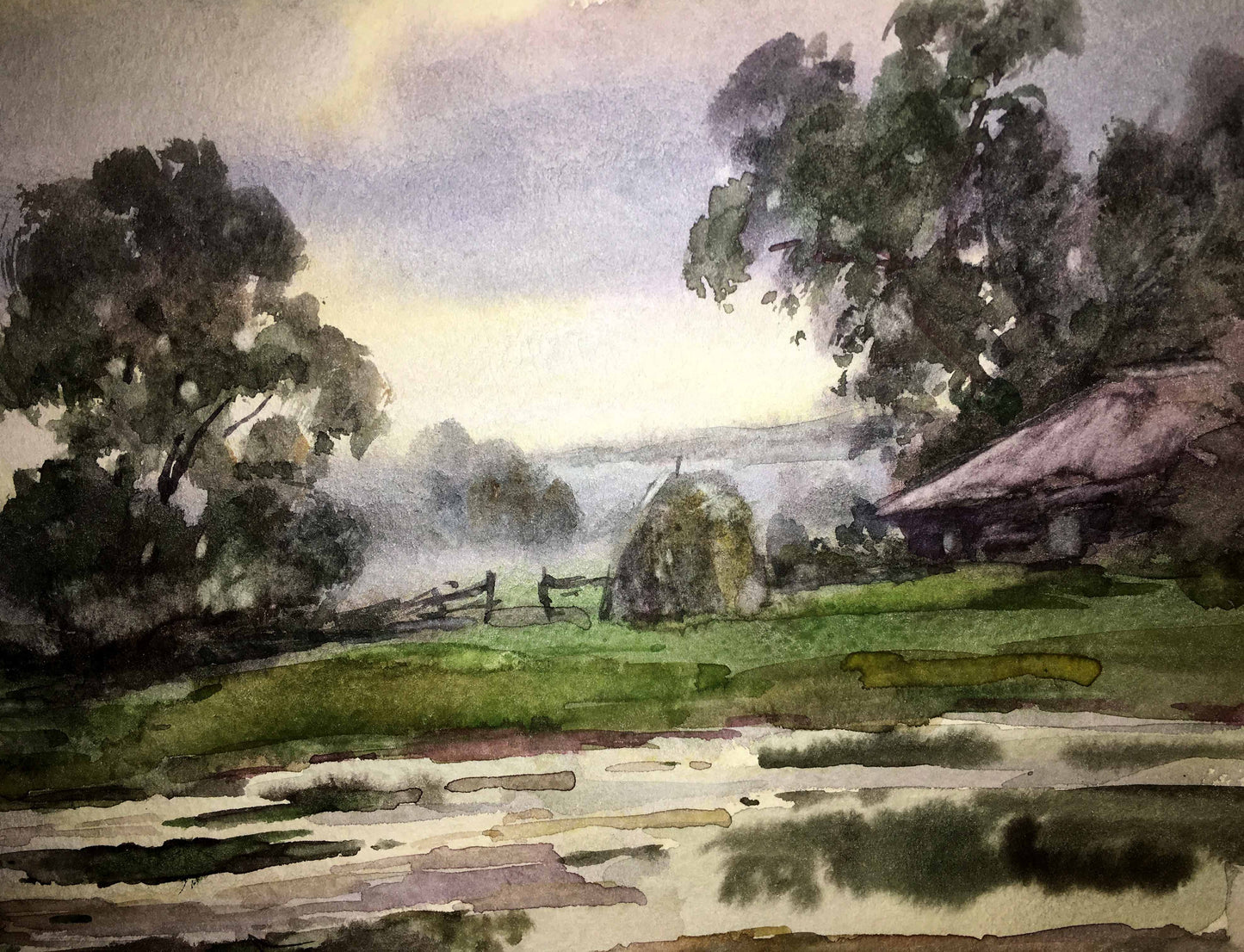 After the rain watercolor painting Viktor Mikhailichenko