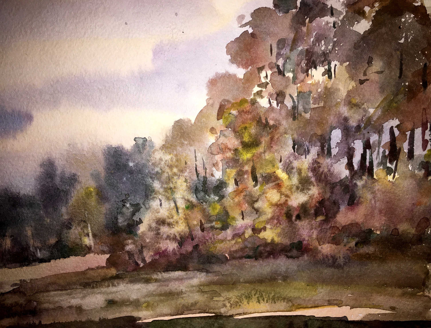 Watercolor painting Autumn landscape Viktor Mikhailichenko