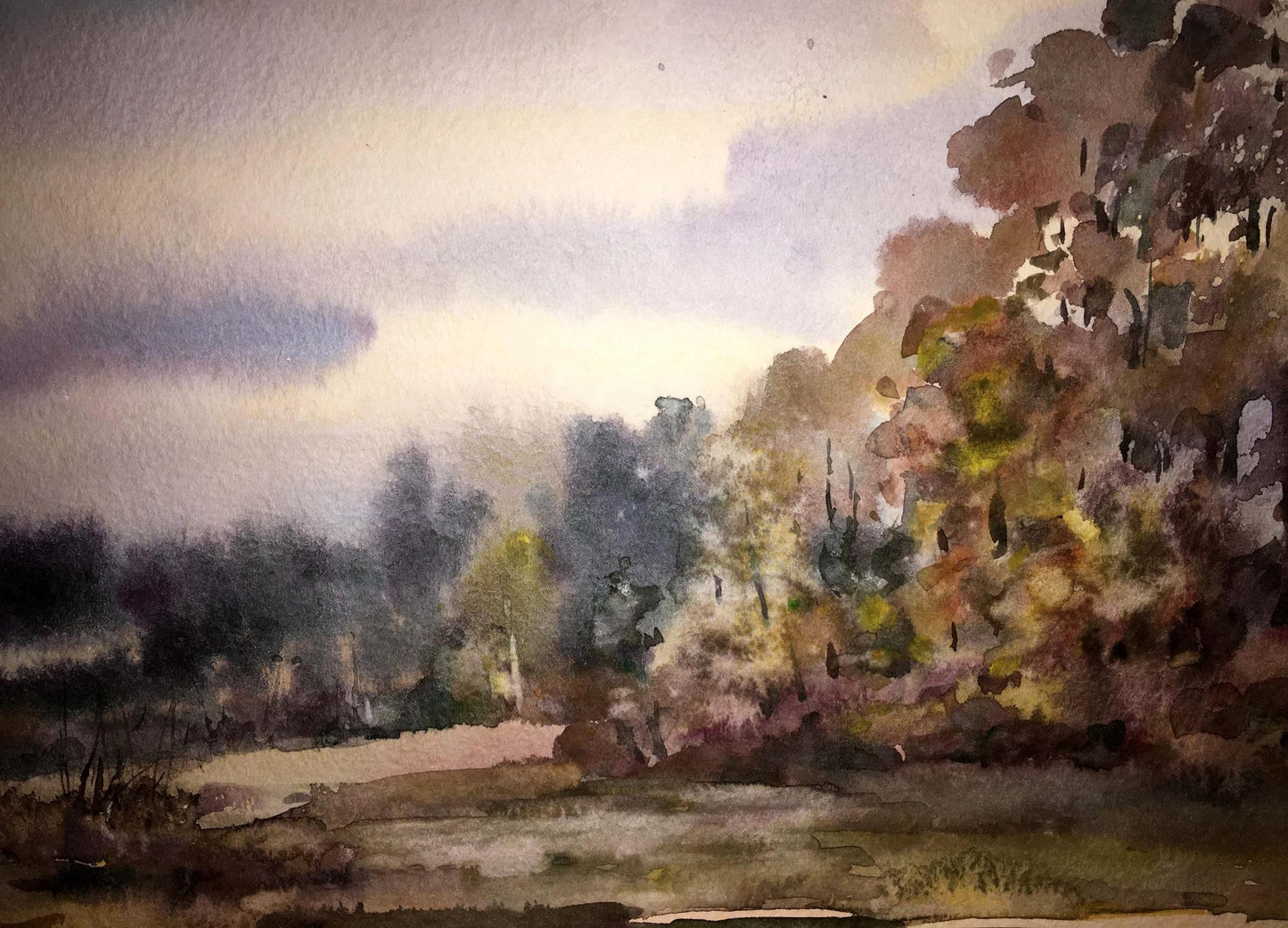 Watercolor painting Autumn landscape Viktor Mikhailichenko