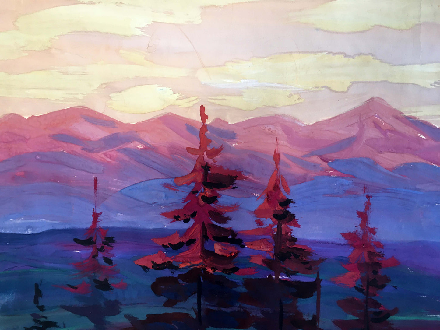Oil painting Evening mountain landscape Shary Anatoly Ivanovich