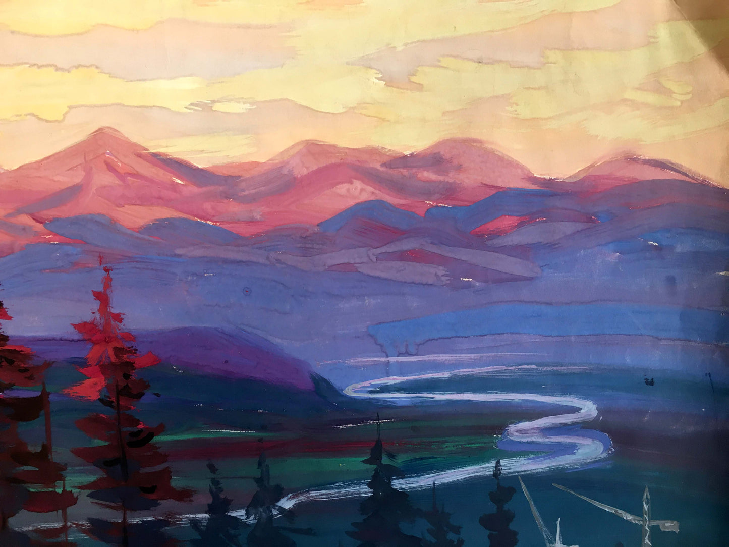 Oil painting Evening mountain landscape Shary Anatoly Ivanovich