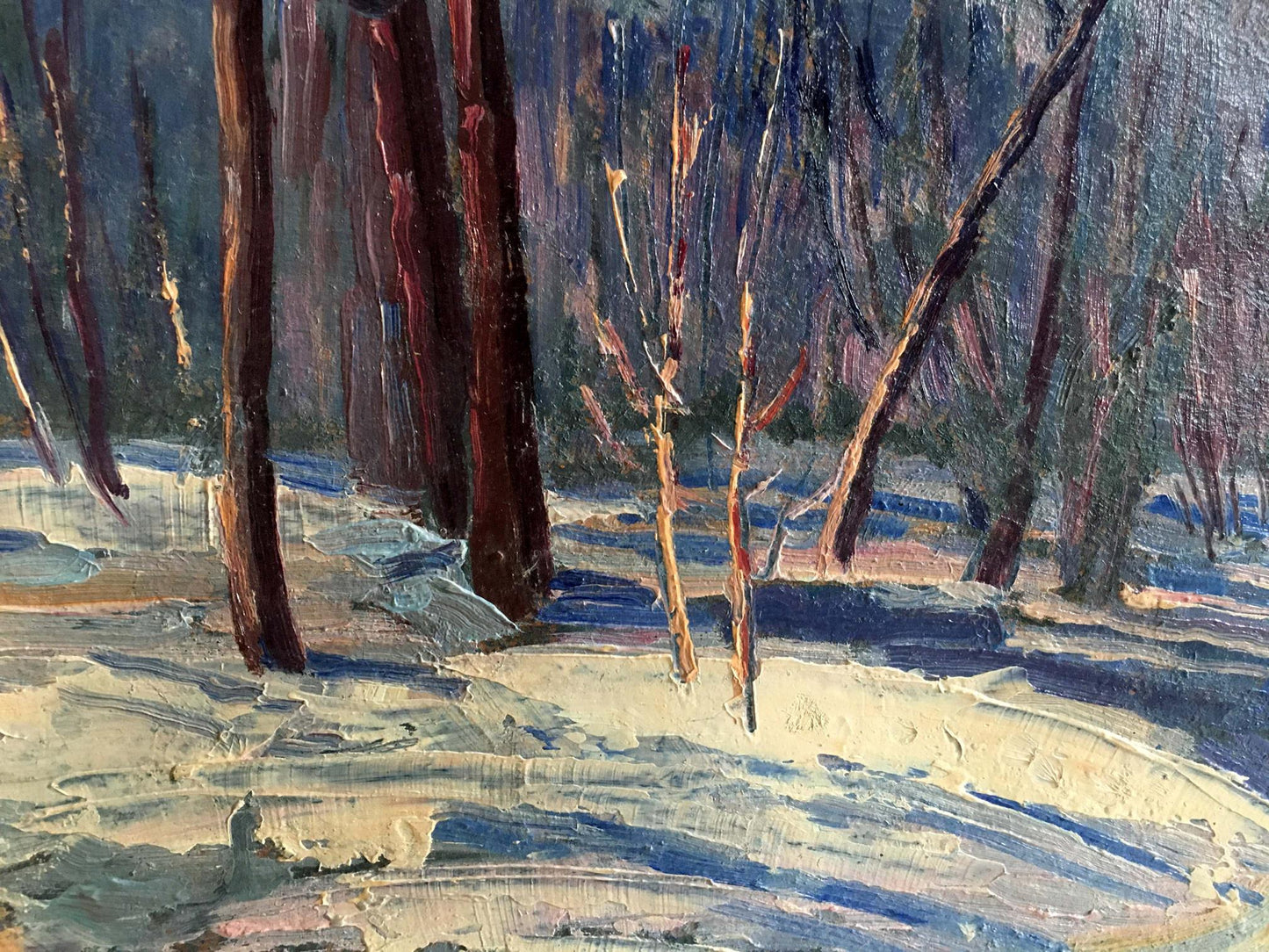 Oil painting Winter forest landscape