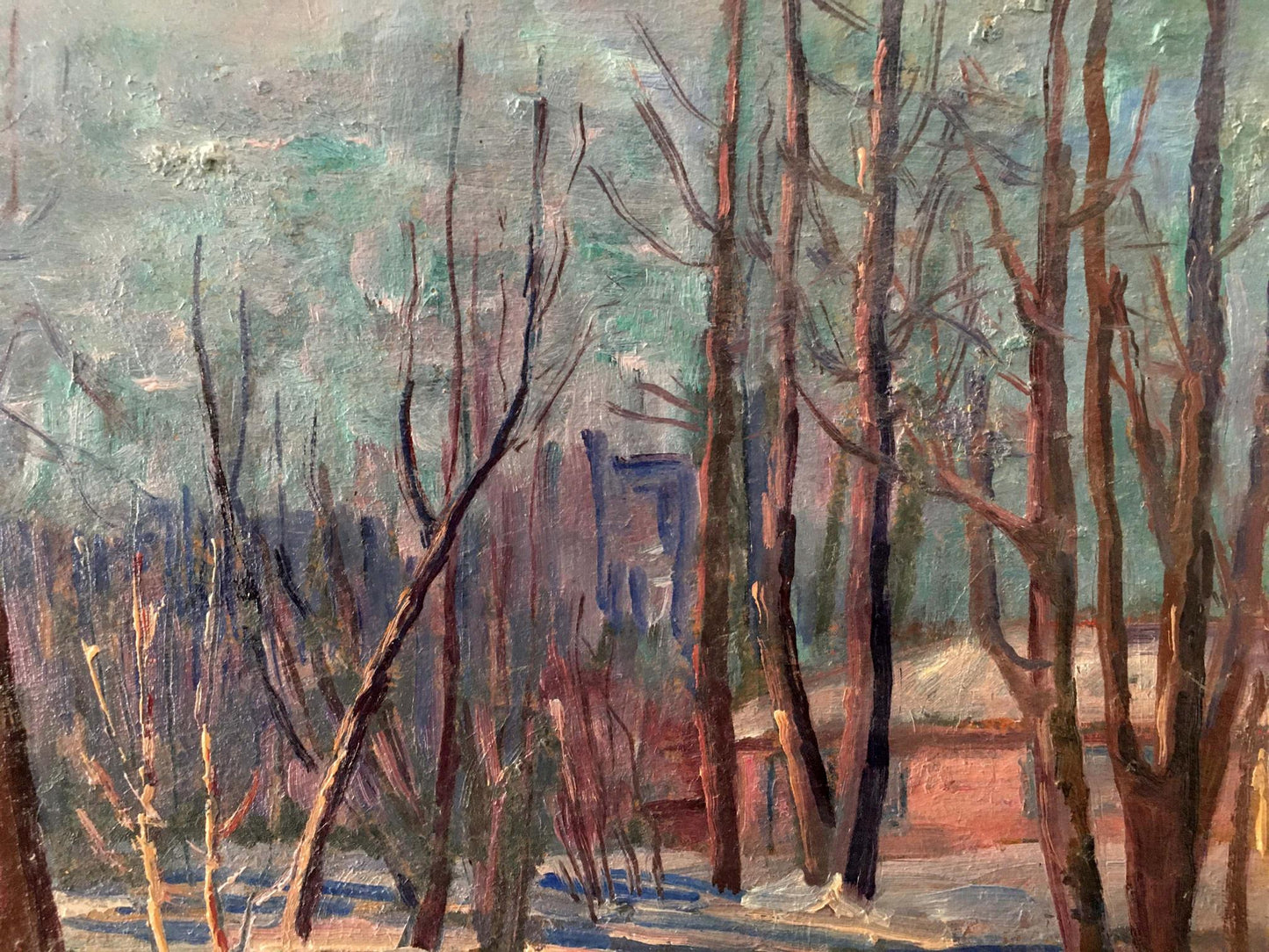 Oil painting Winter forest landscape