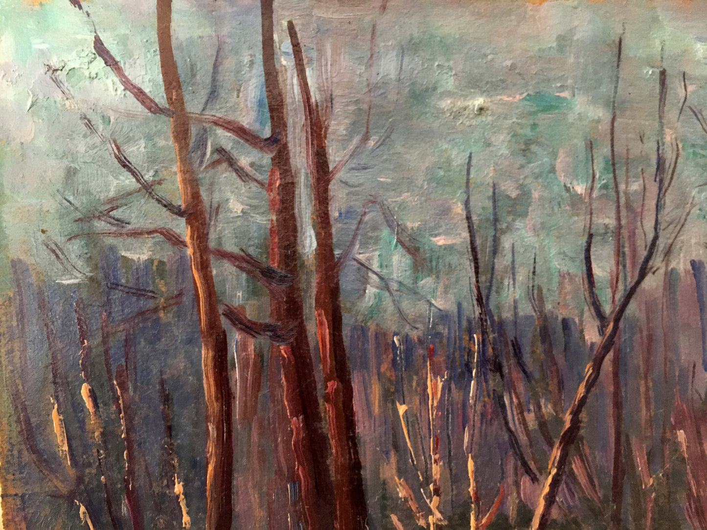 Oil painting Winter forest landscape