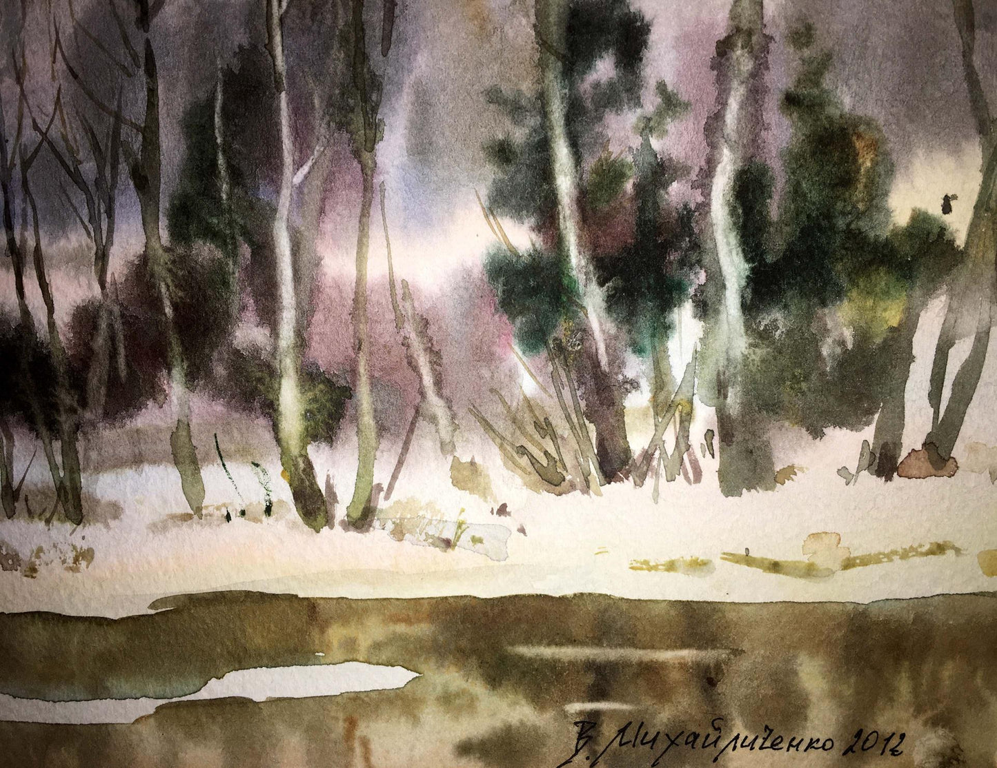 End of winter watercolor painting Viktor Mikhailichenko