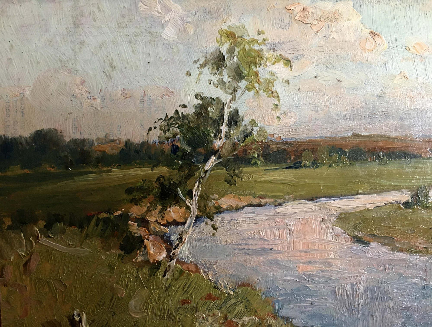 Oil paintign River landscape Sergeyev N. S.