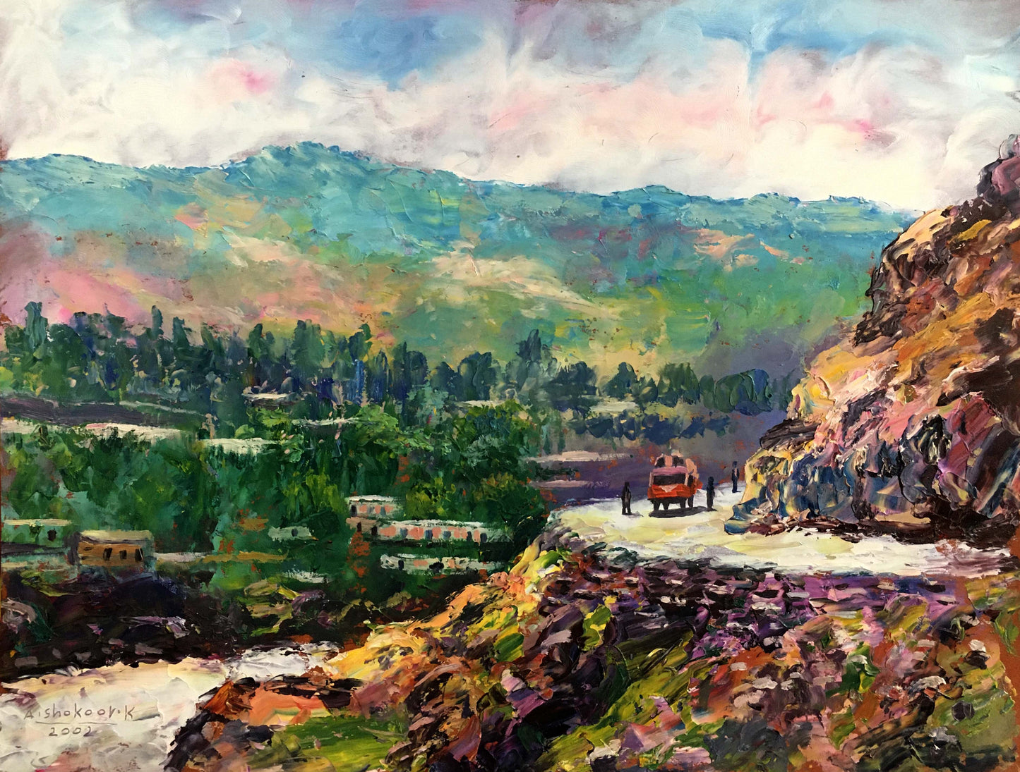 Oil painting A trip to another country Aishokoovk