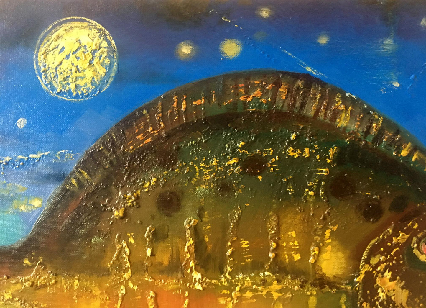 Abstract oil painting Fish over the city Anatoly Borisovich Tarabanov