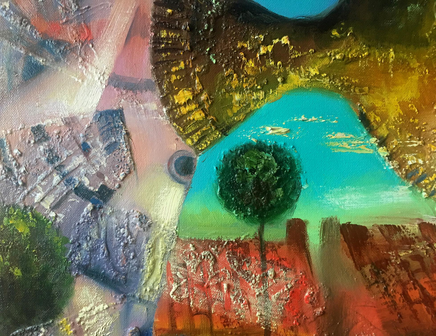 Abstract oil painting Fish over the city Anatoly Borisovich Tarabanov
