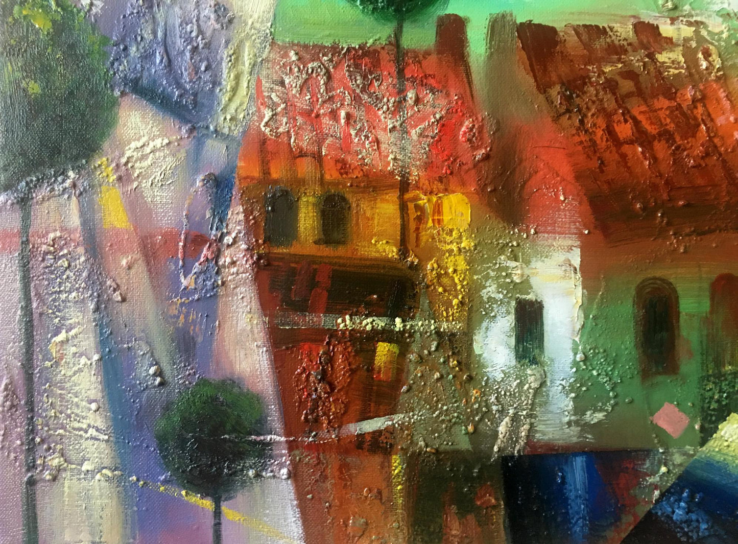 Abstract oil painting Fish over the city Anatoly Borisovich Tarabanov