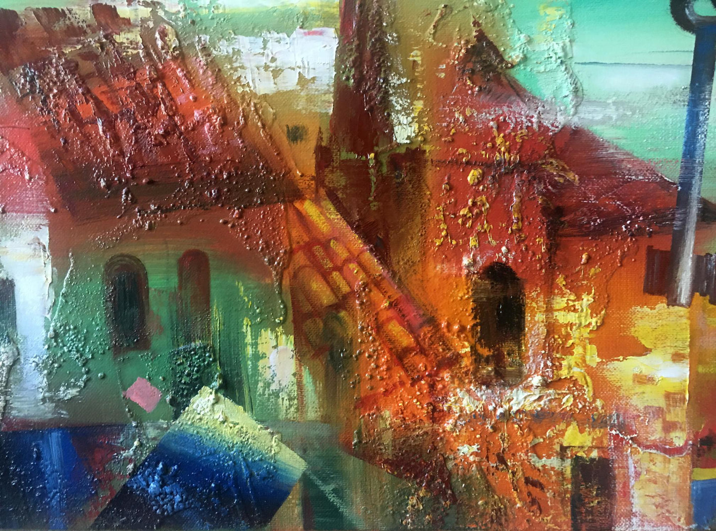 Abstract oil painting Fish over the city Anatoly Borisovich Tarabanov