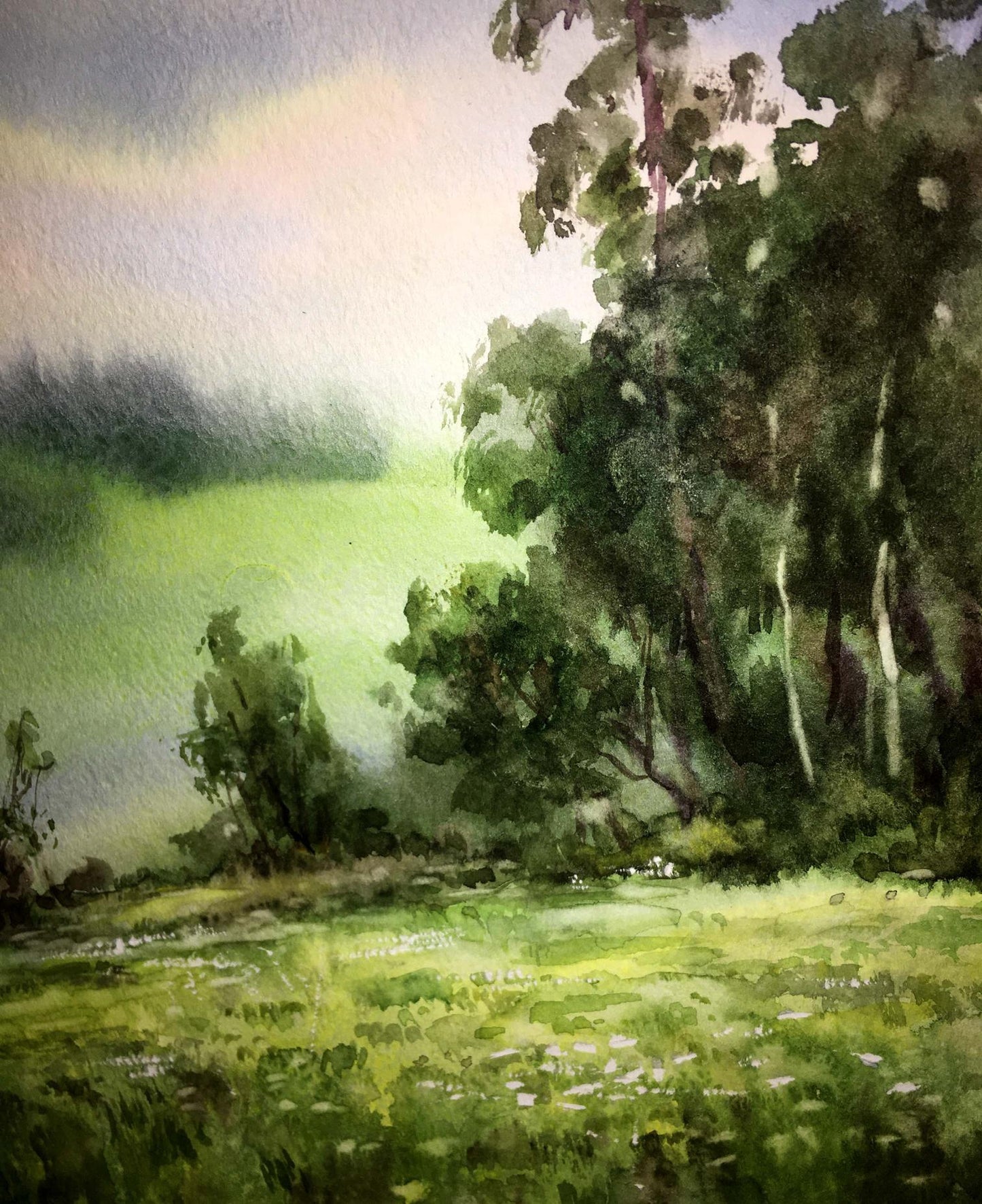 Green edge watercolor painting Viktor Mikhailichenko