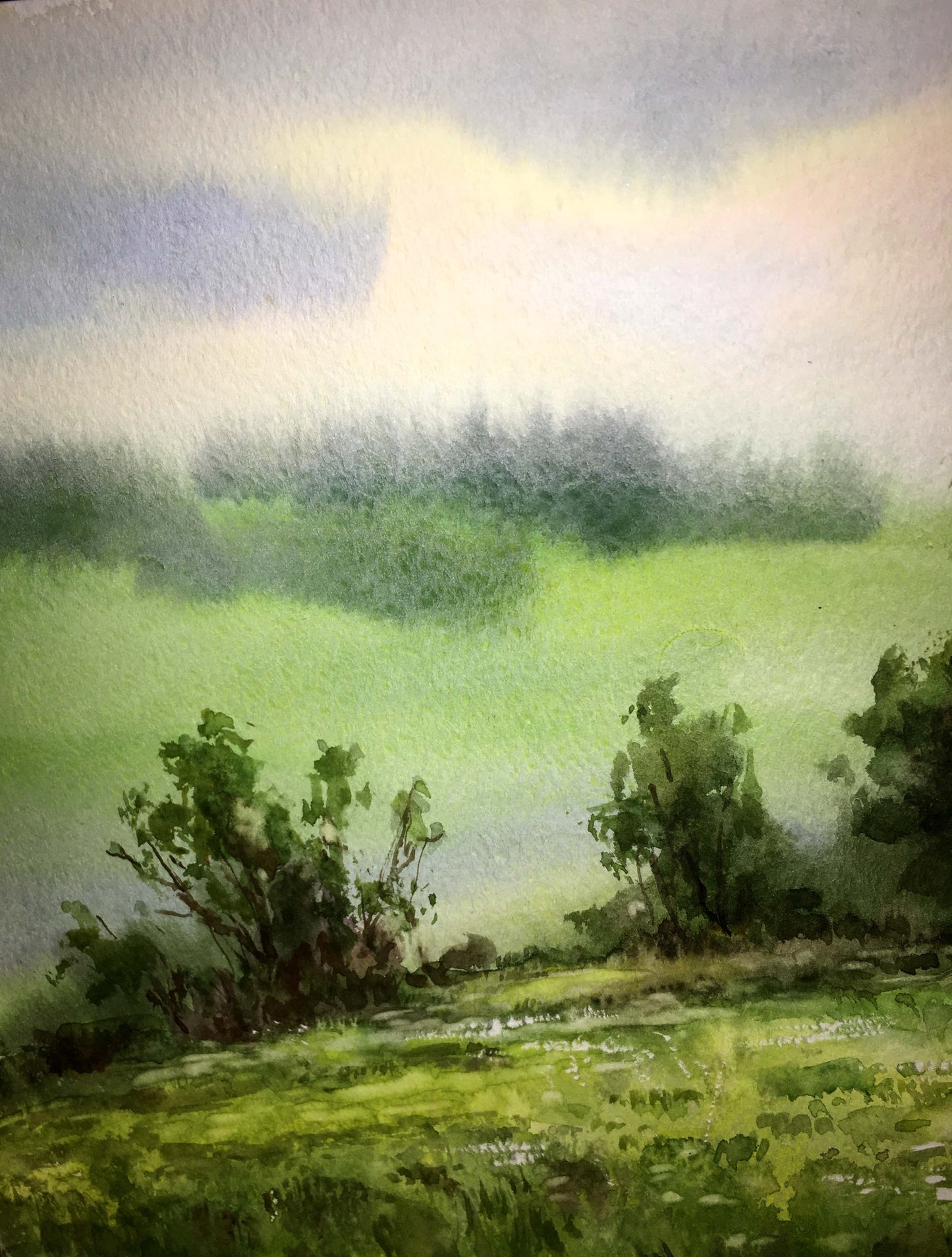 Green edge watercolor painting Viktor Mikhailichenko