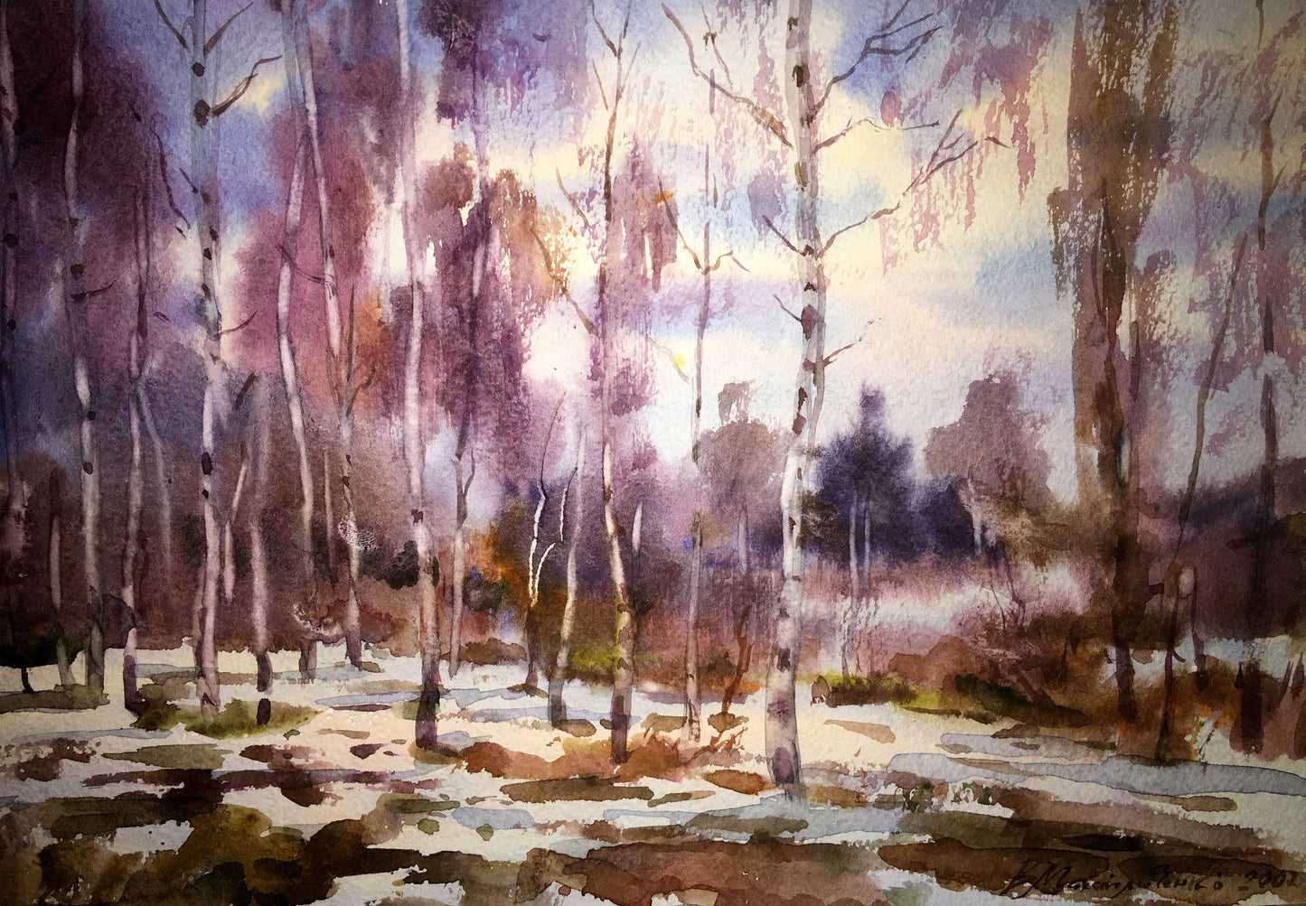 End the winter watercolor painting Viktor Mikhailichenko