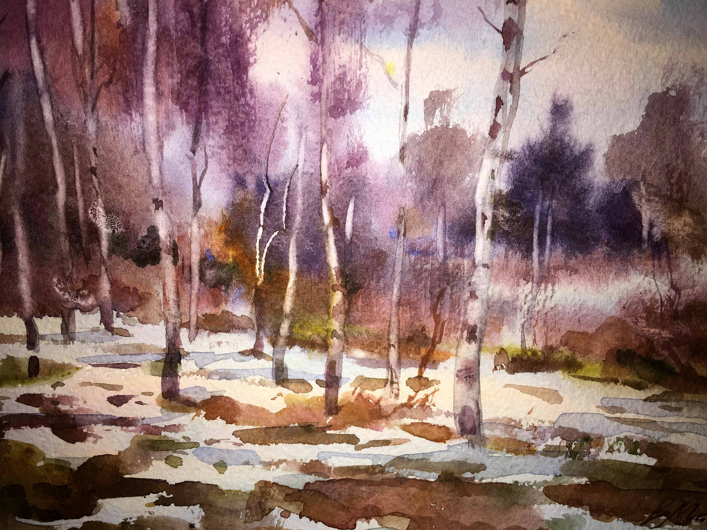 End the winter watercolor painting Viktor Mikhailichenko