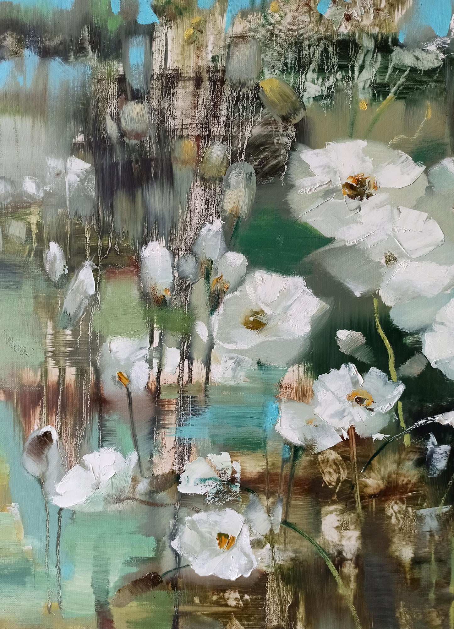 Abstract oil painting White poppies Anatoly Borisovich Tarabanov