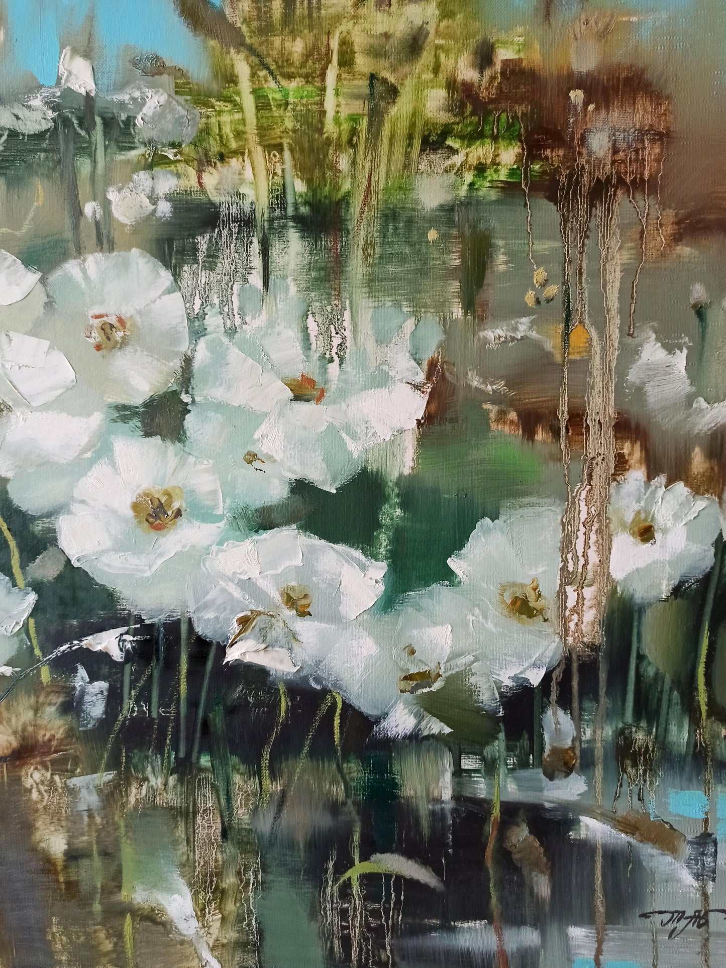 Abstract oil painting White poppies Anatoly Borisovich Tarabanov