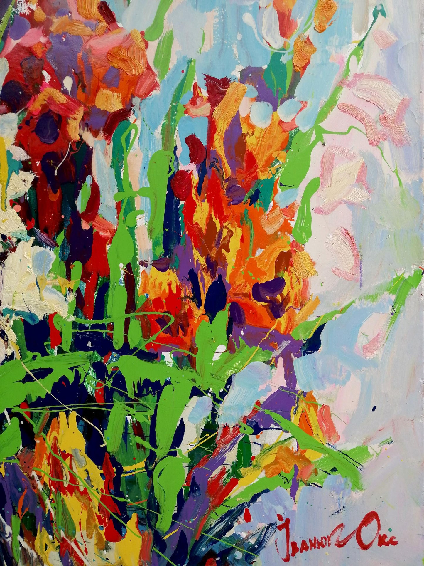 Oil painting Gladiolus Floral still life