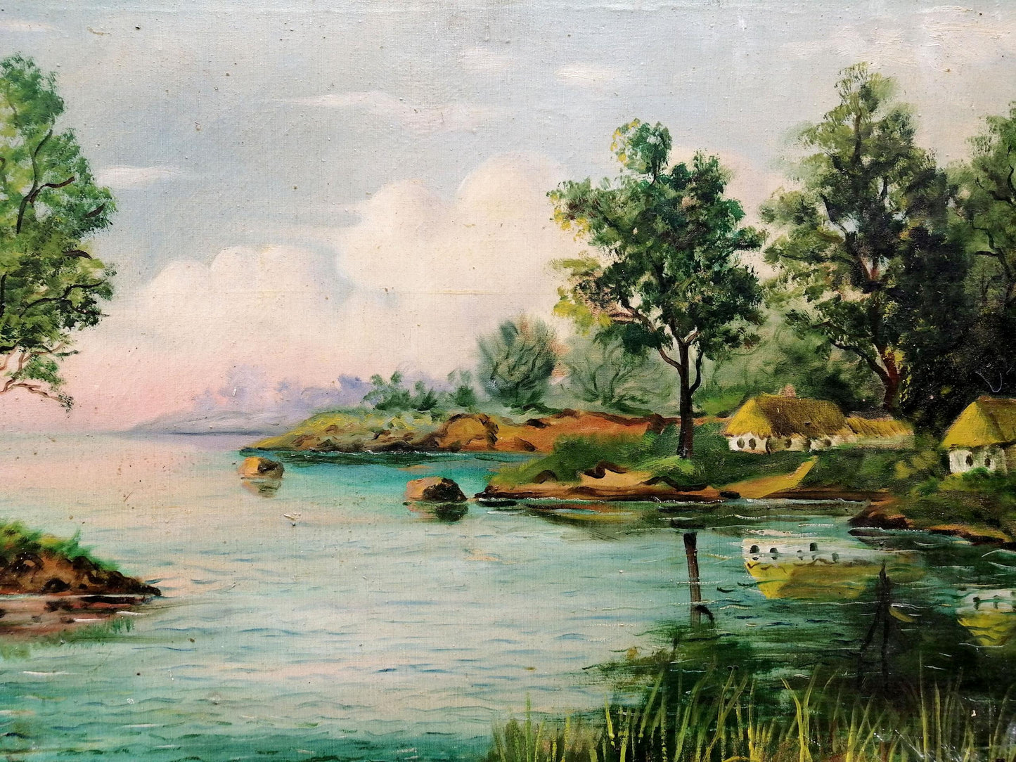 Oil painting Houses by the river Unknown artist
