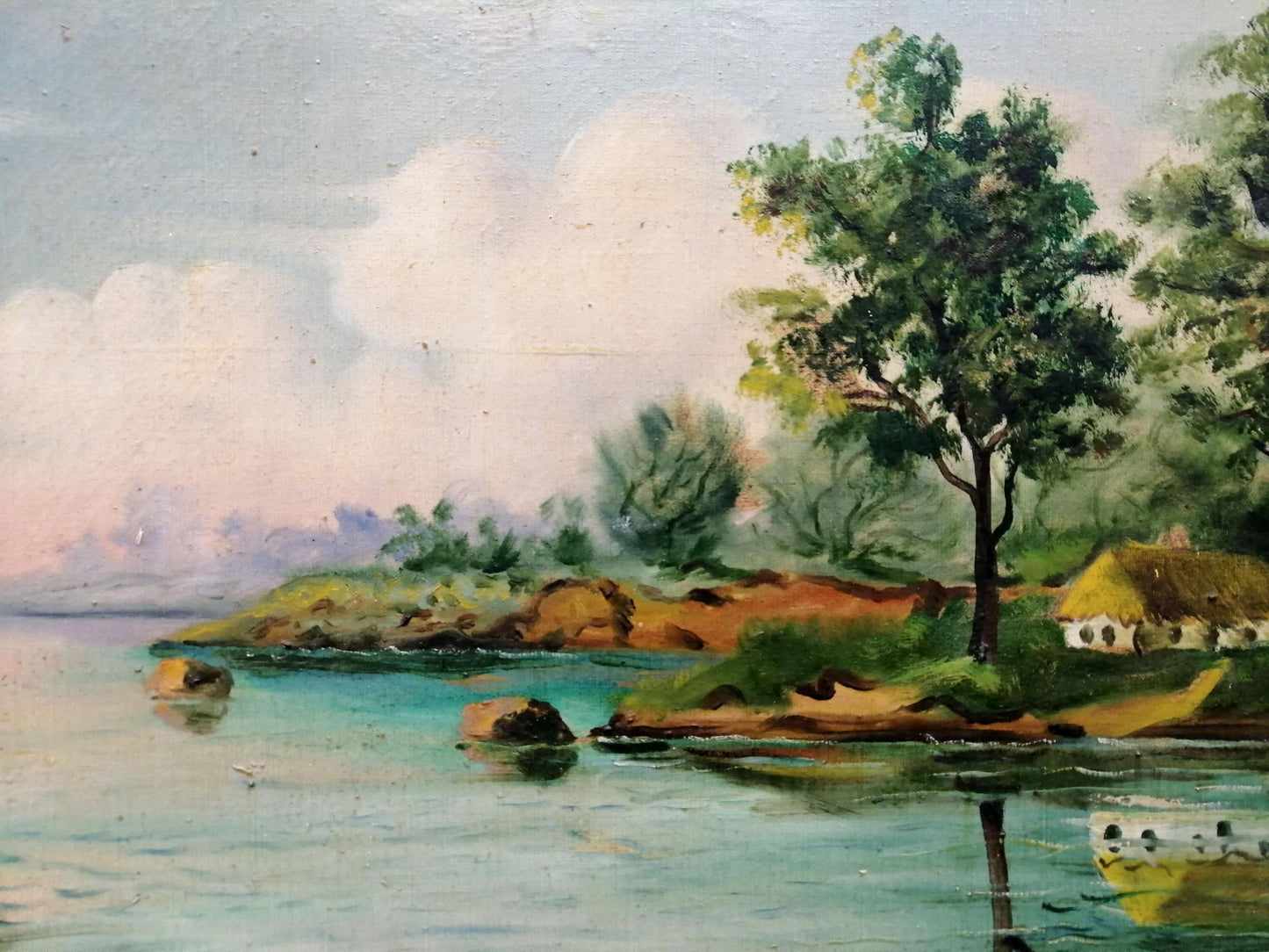 Oil painting Houses by the river Unknown artist