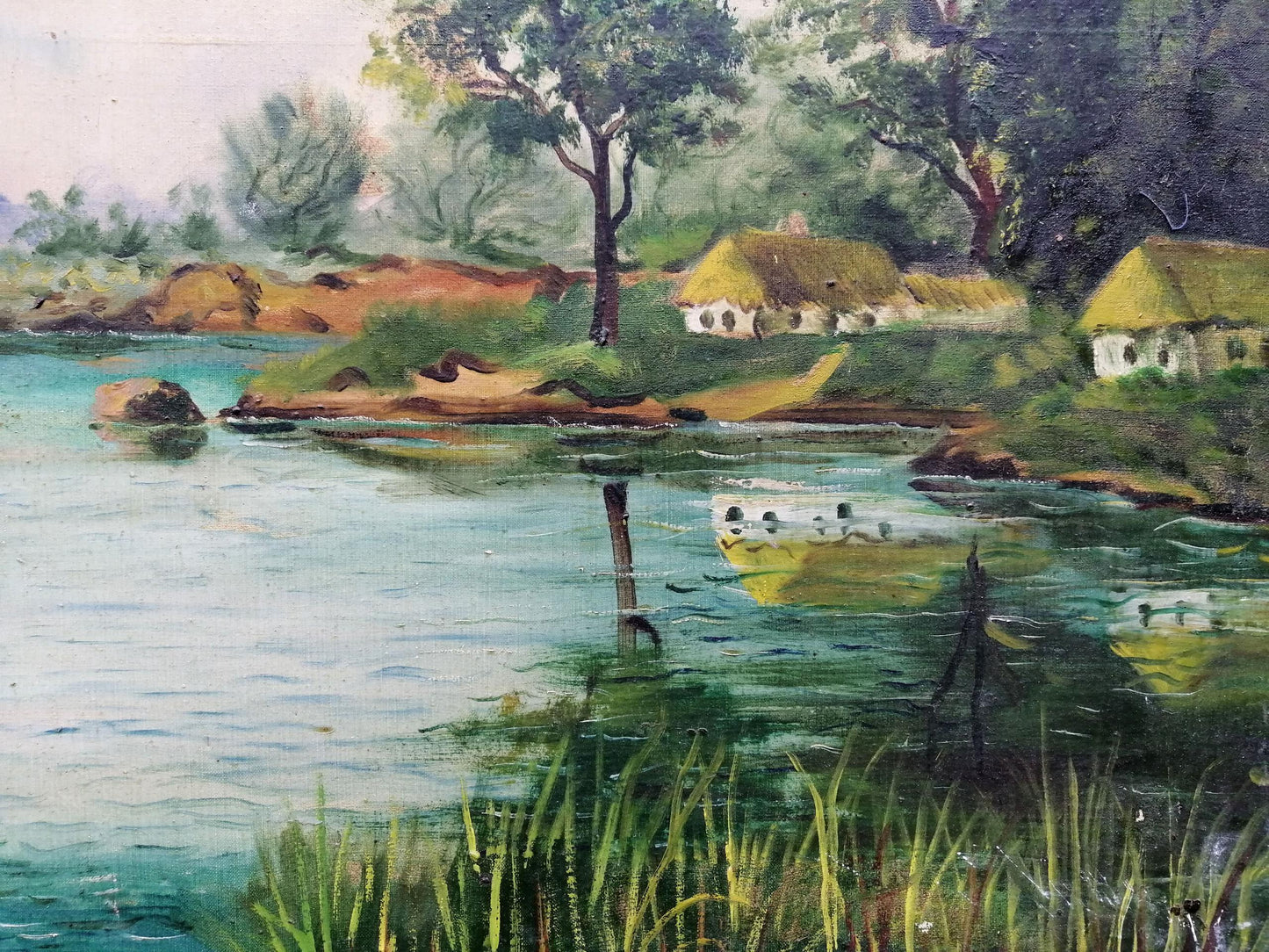 Oil painting Houses by the river Unknown artist