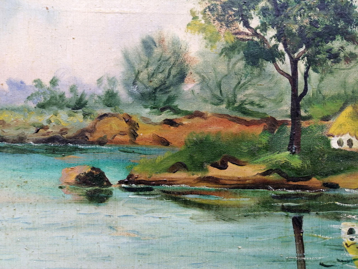 Oil painting Houses by the river Unknown artist