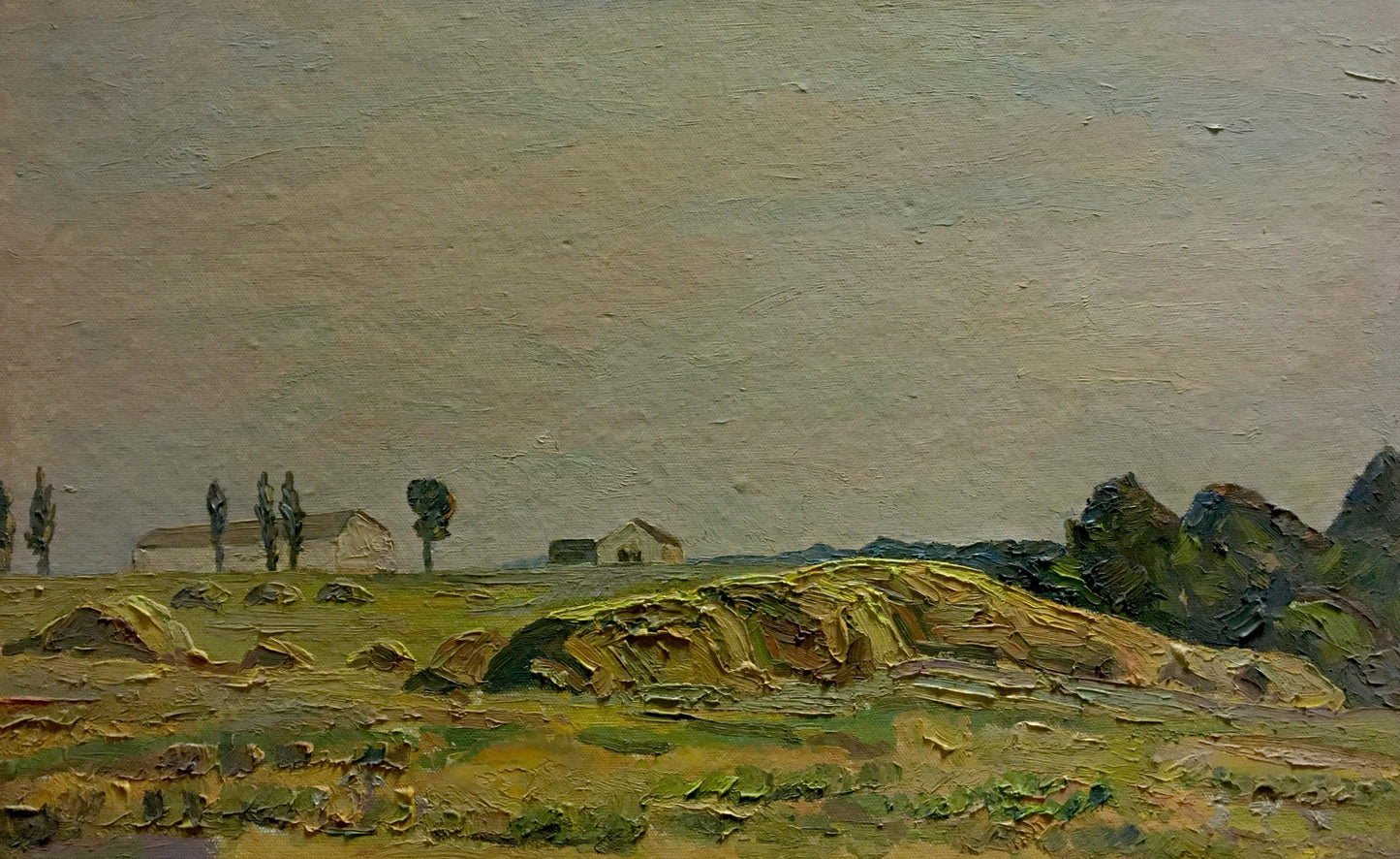 Oil painting Landscape and village in the distance Unknown artist