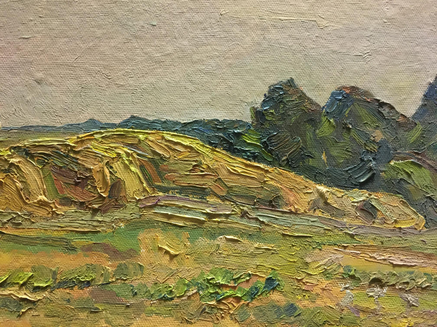 Oil painting Landscape and village in the distance Unknown artist