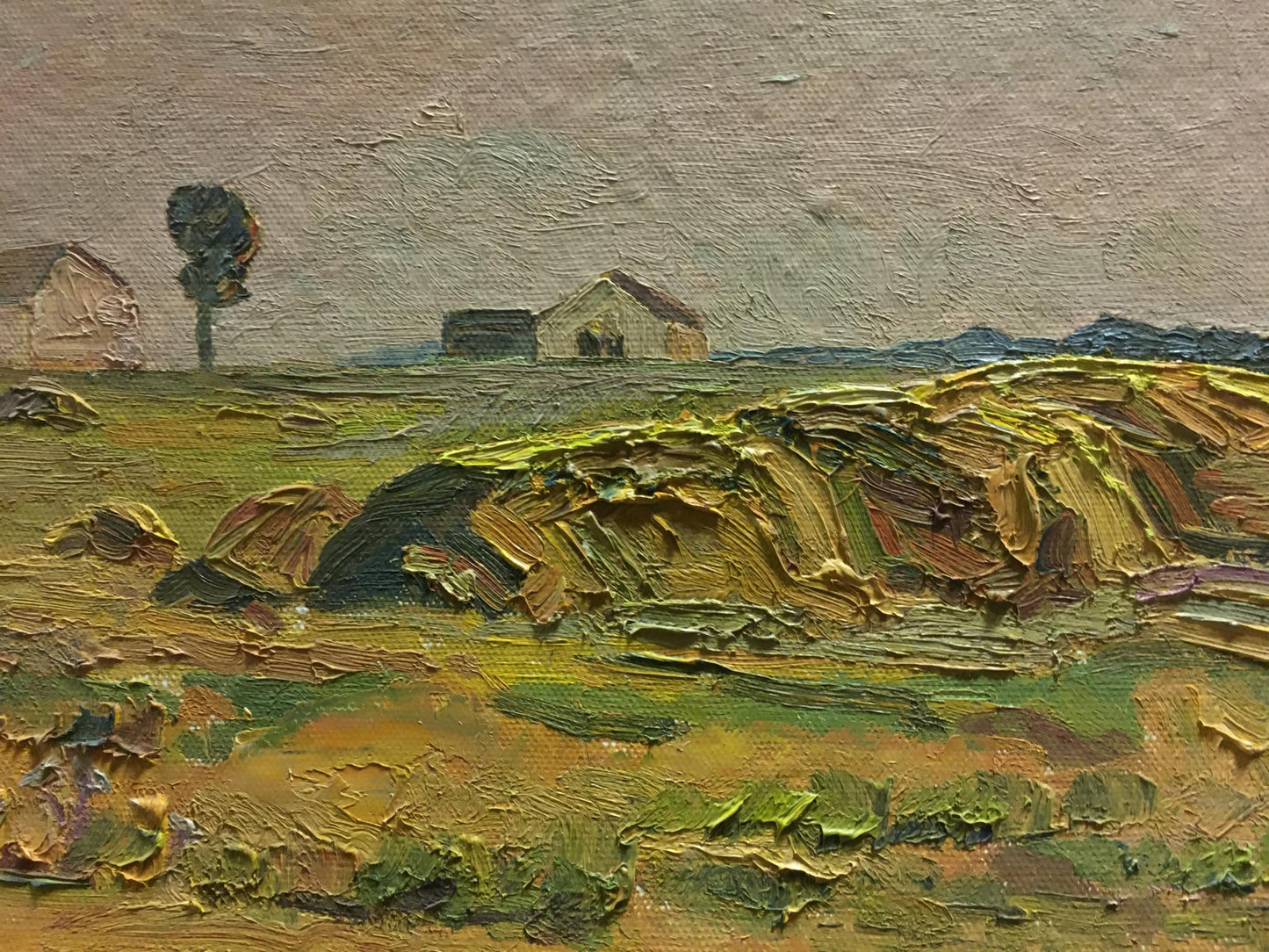 Oil painting Landscape and village in the distance Unknown artist