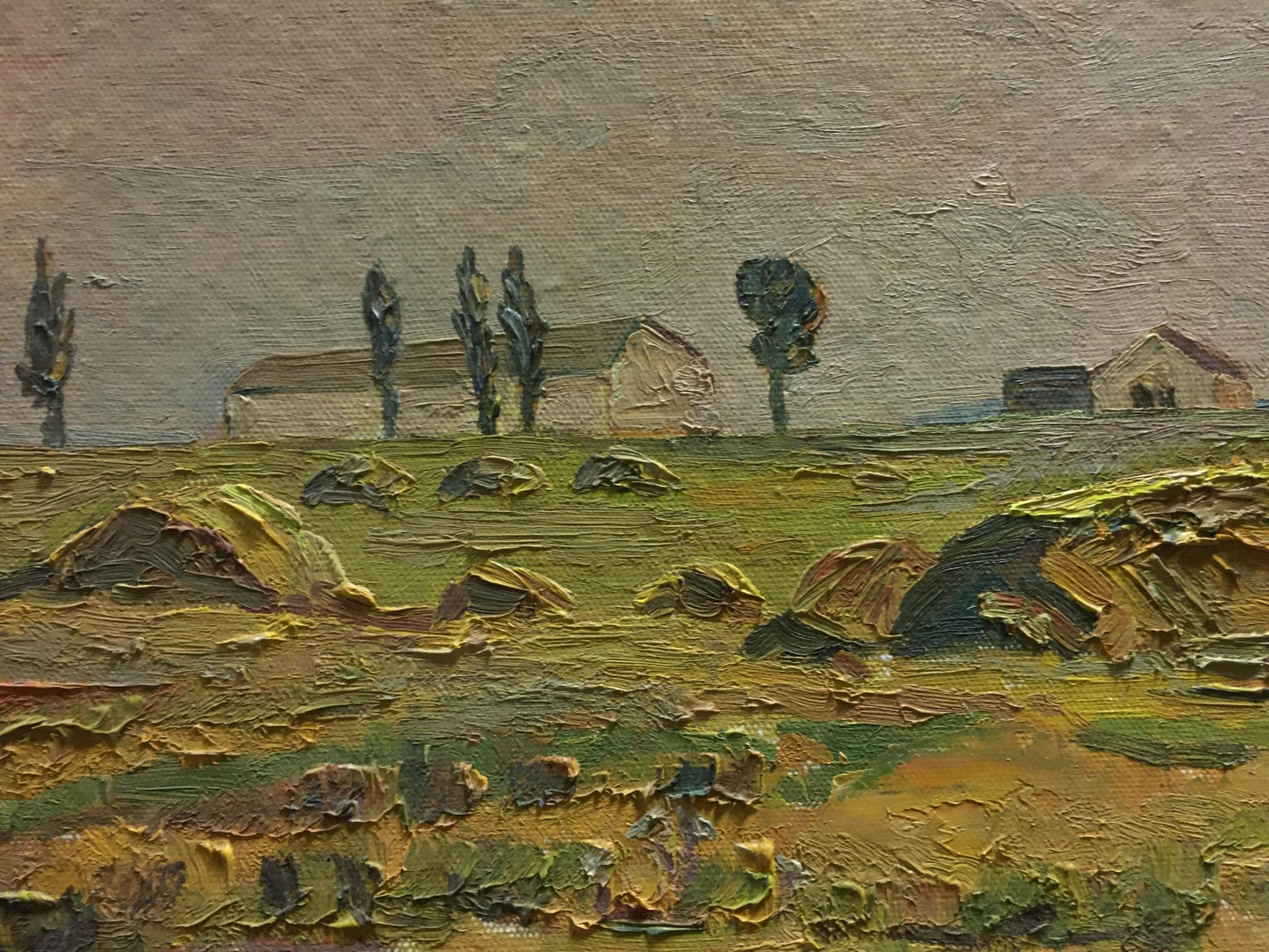 Oil painting Landscape and village in the distance Unknown artist