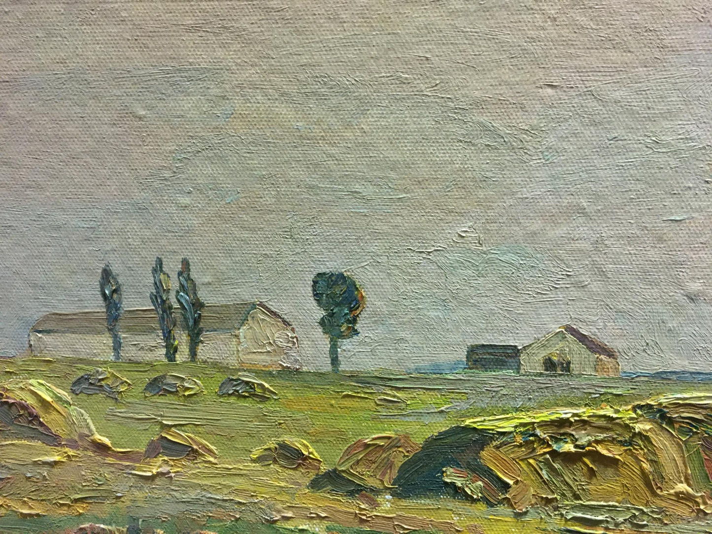 Oil painting Landscape and village in the distance Unknown artist