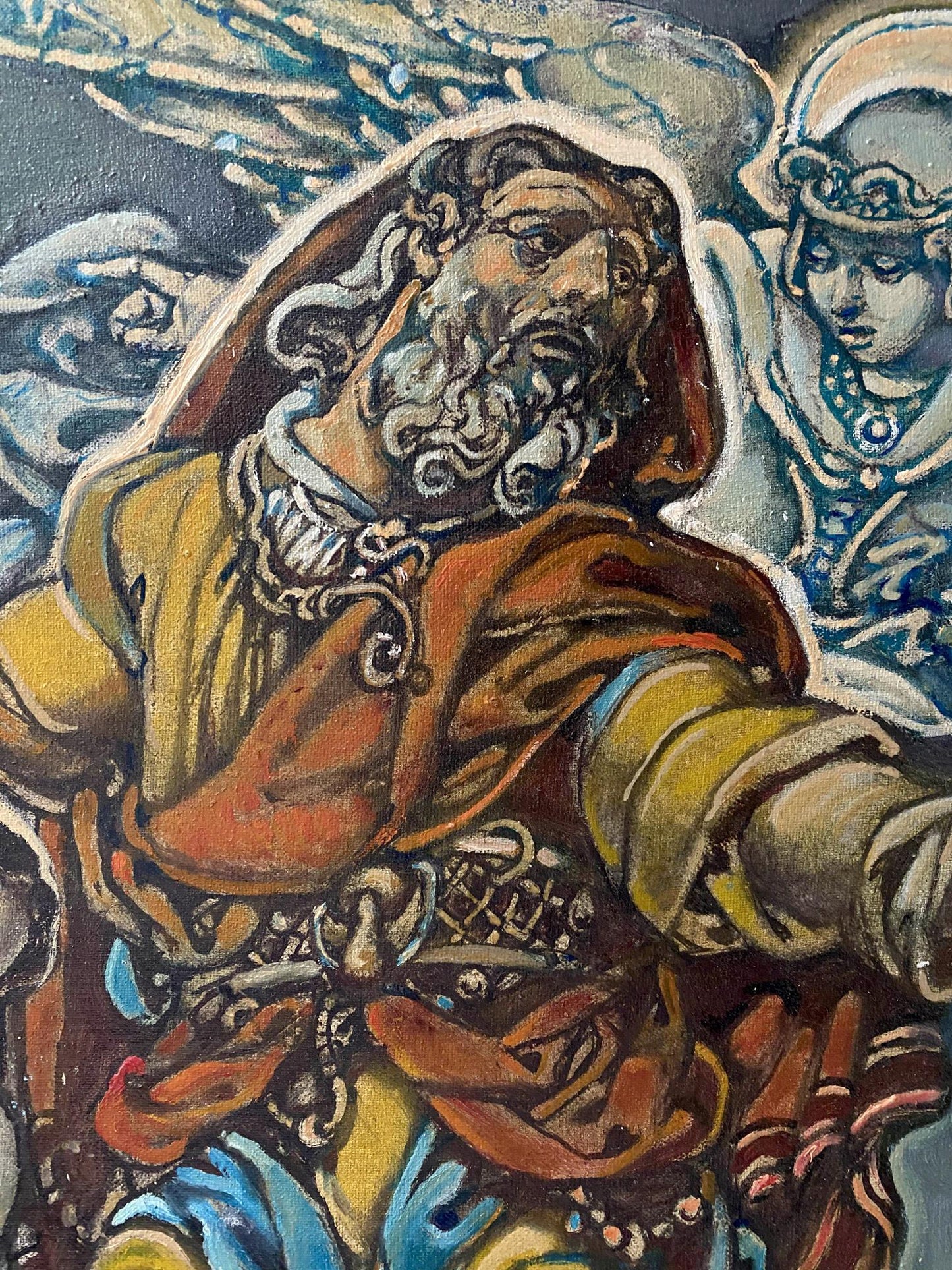Oil painting Abraham's sacrifice and angels nearby Oleg Litvinov