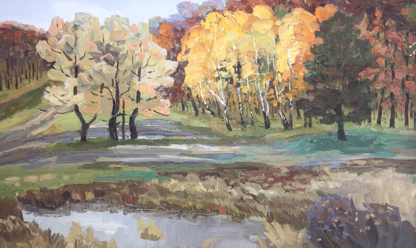 Autumn forest oil painting