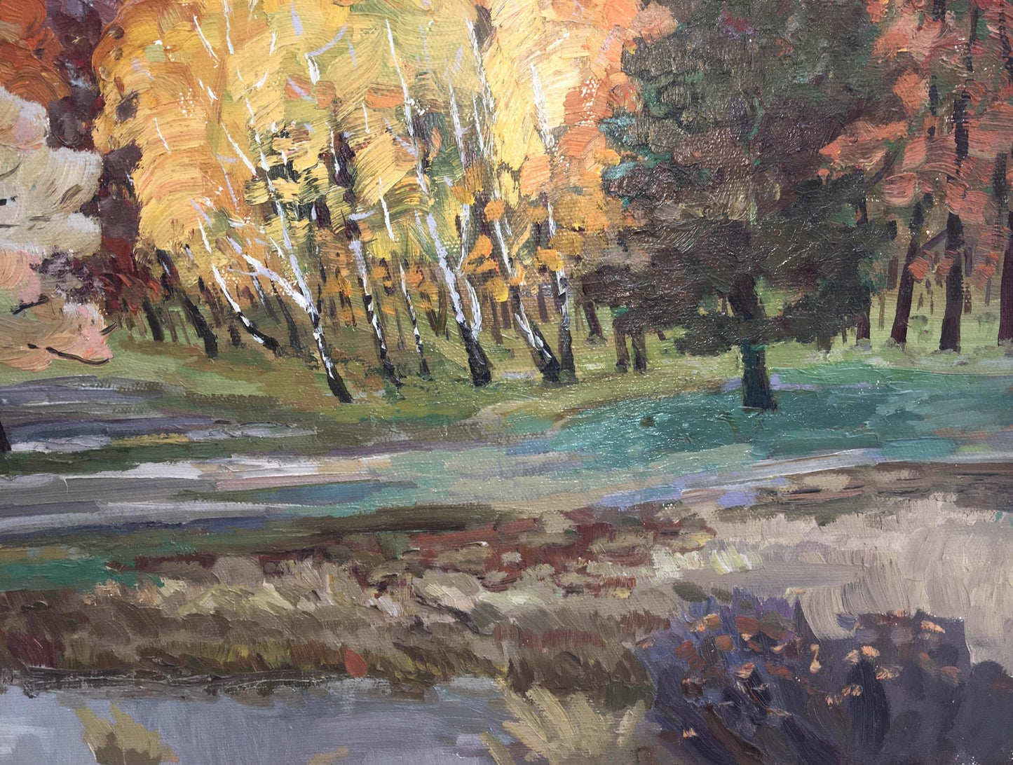Autumn forest oil painting