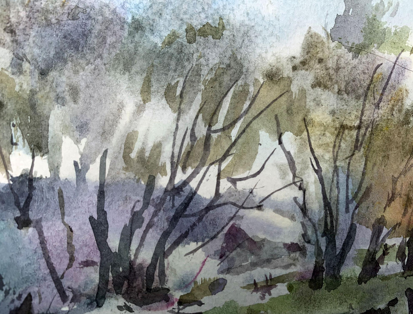 Watercolor painting River in the forest Viktor Mikhailichenko